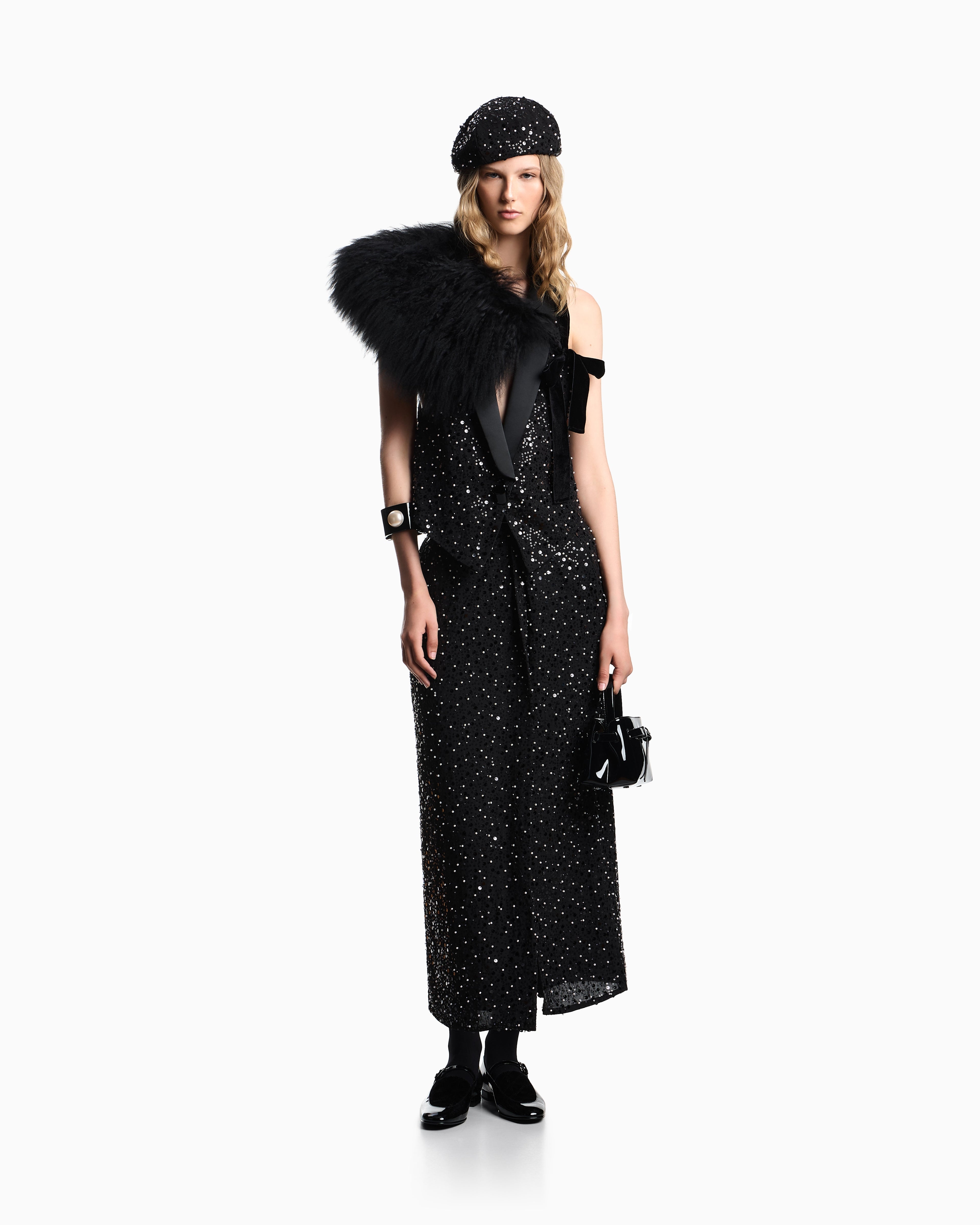 Emporio Armani Georgette waistcoat with all-over beads and sequins