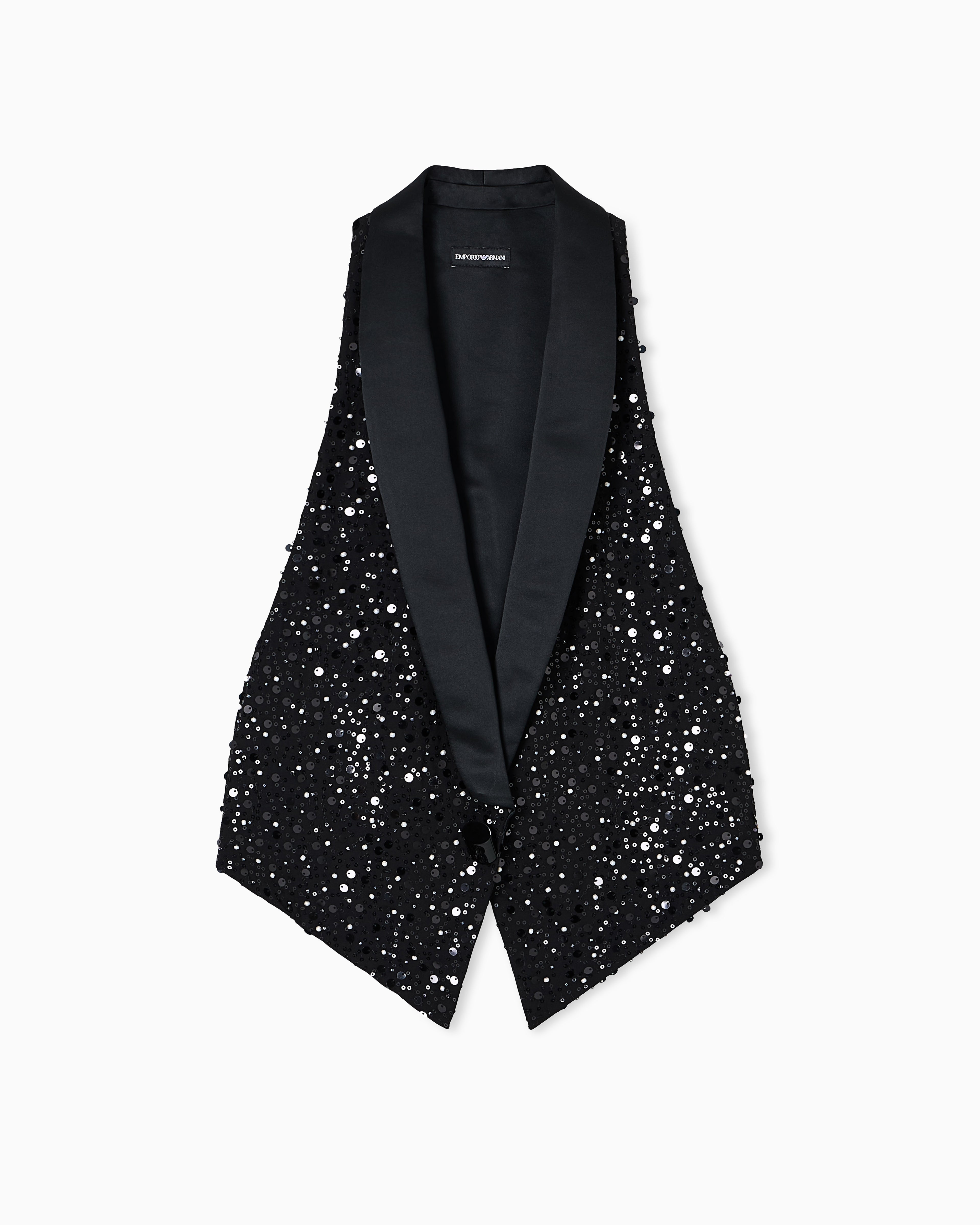 Emporio Armani Georgette waistcoat with all-over beads and sequins
