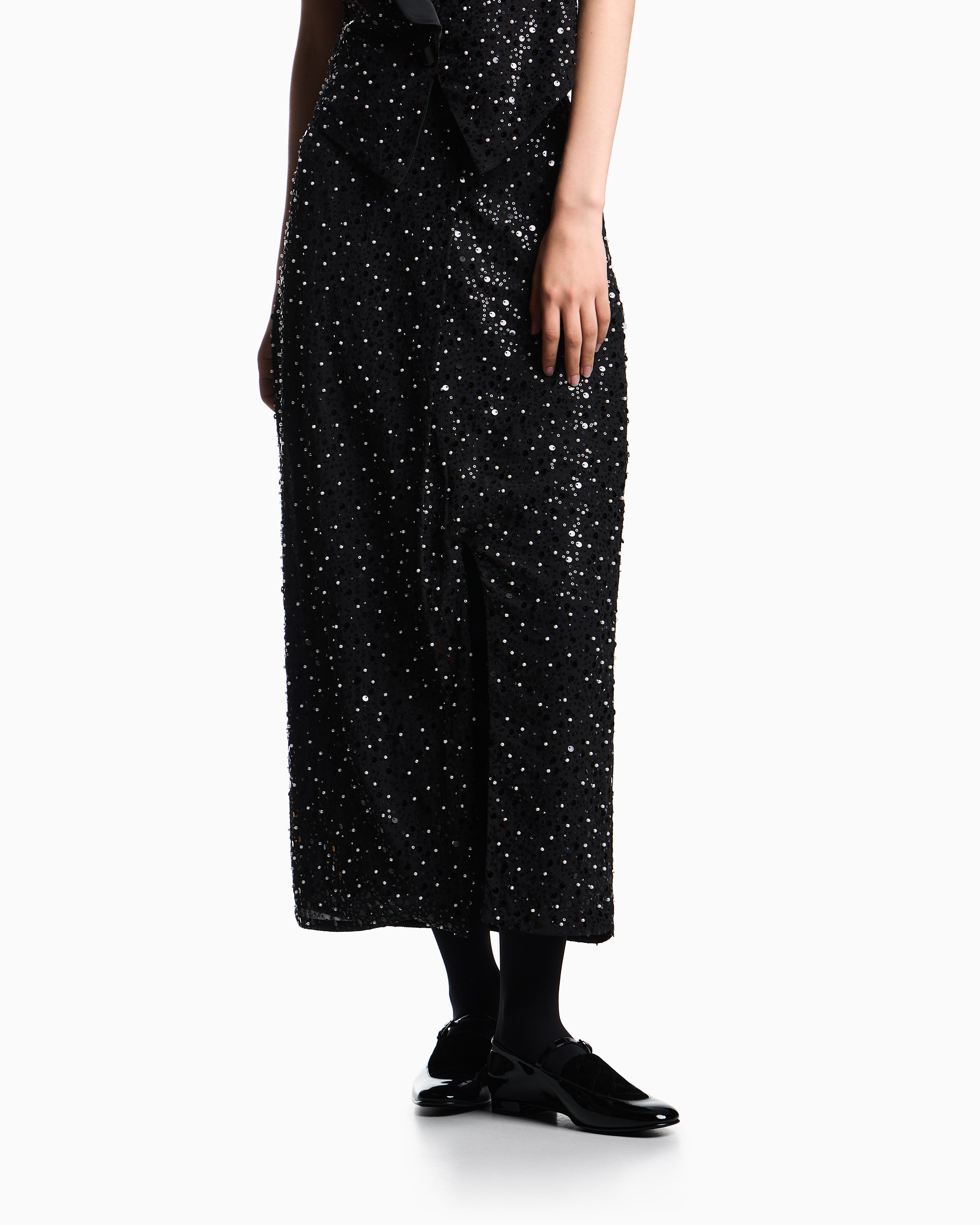 Emporio Armani Georgette skirt with all-over beads and sequins
