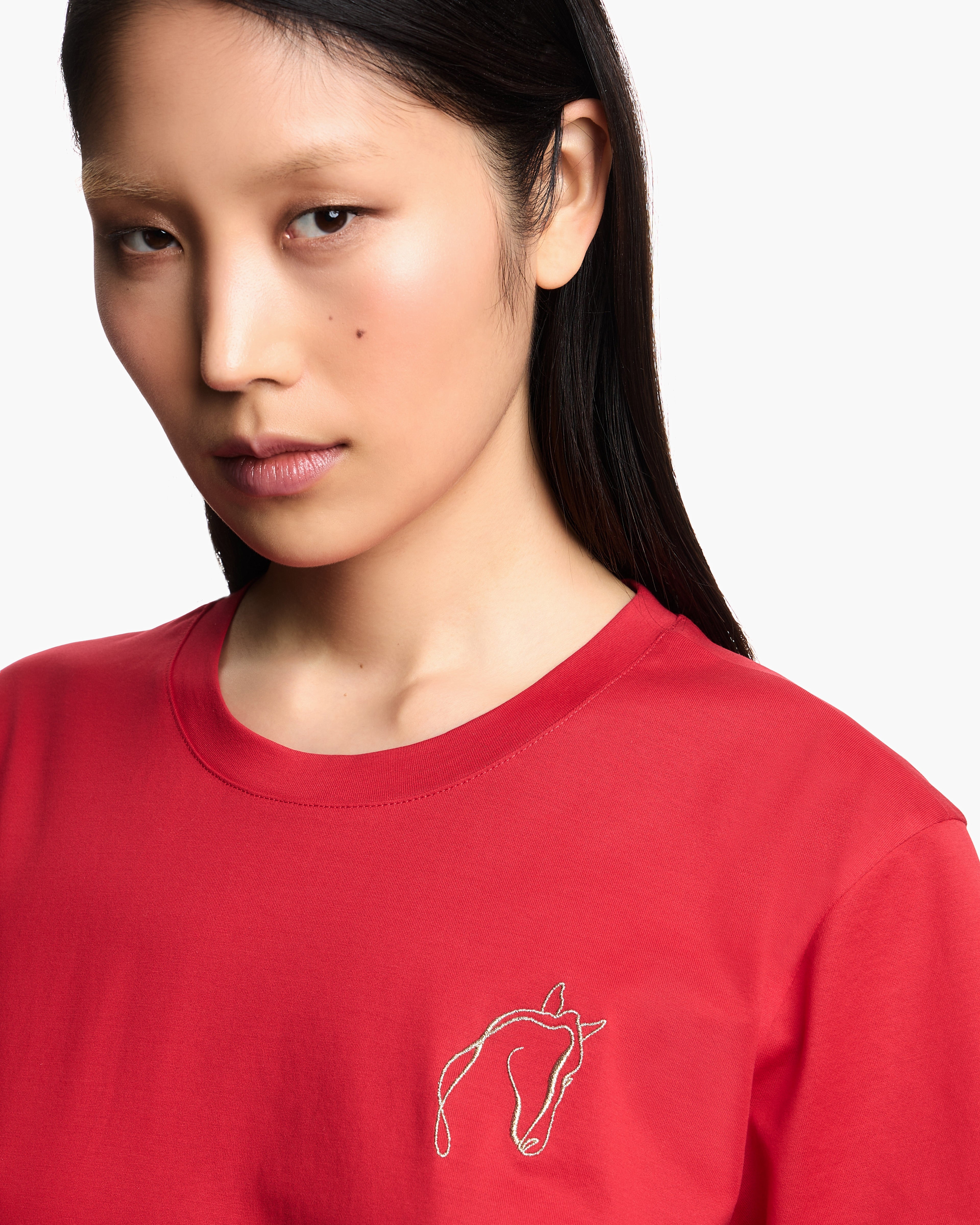 Emporio Armani Lunar New Year slim-fit jersey T-shirt with rhinestone outline