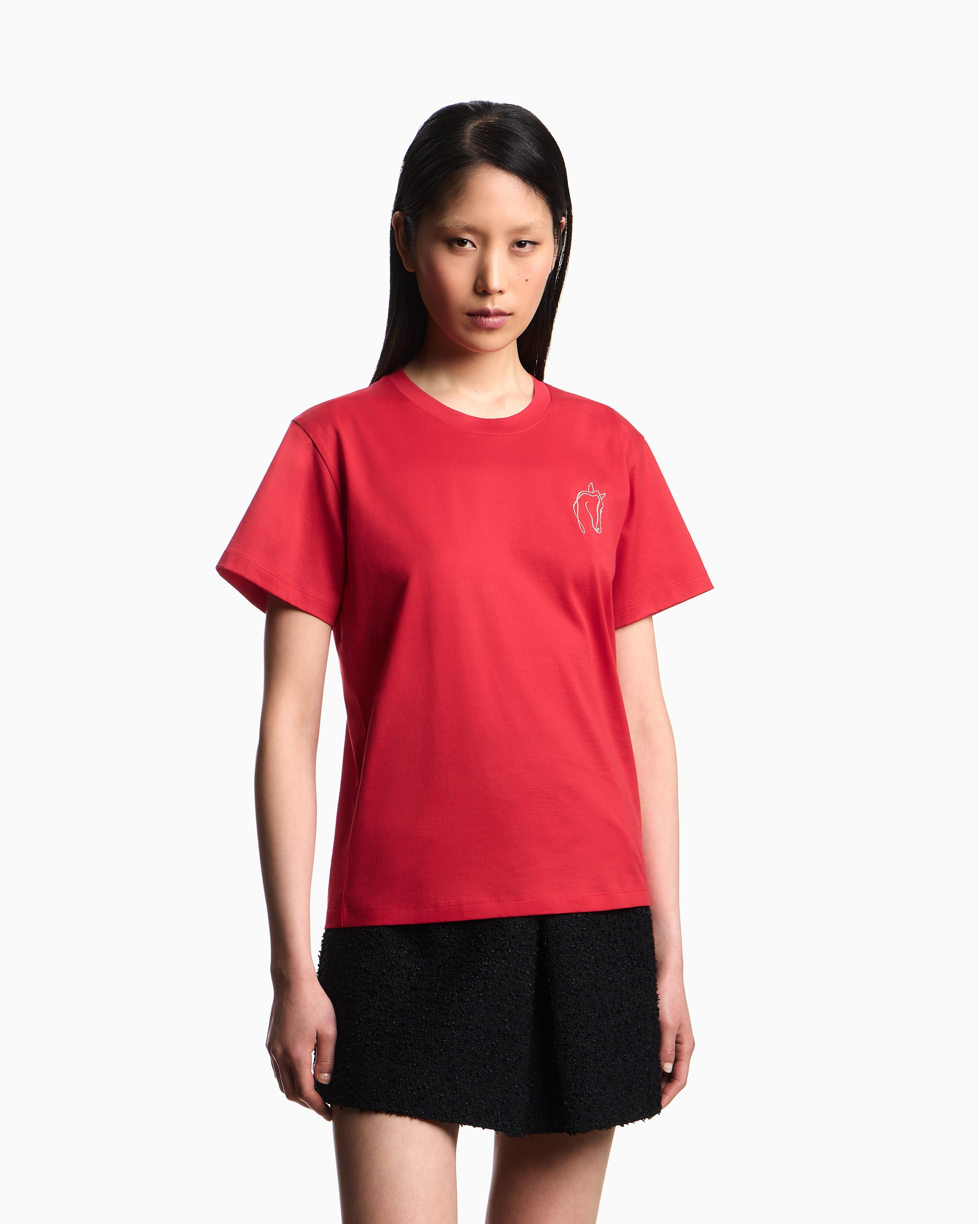 Emporio Armani Lunar New Year slim-fit jersey T-shirt with rhinestone outline