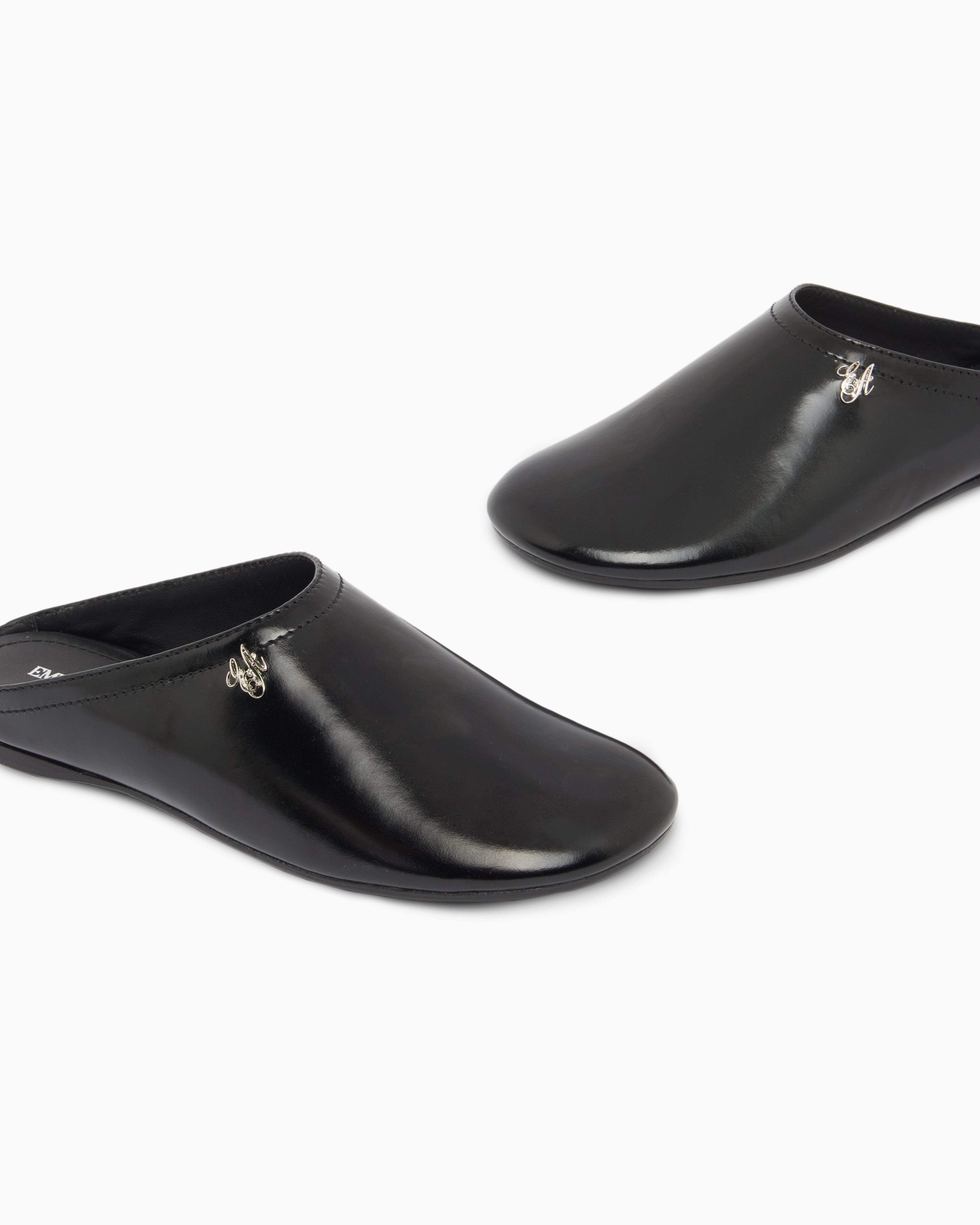 Emporio Armani Mules In Brushed Shiny Leather Black
