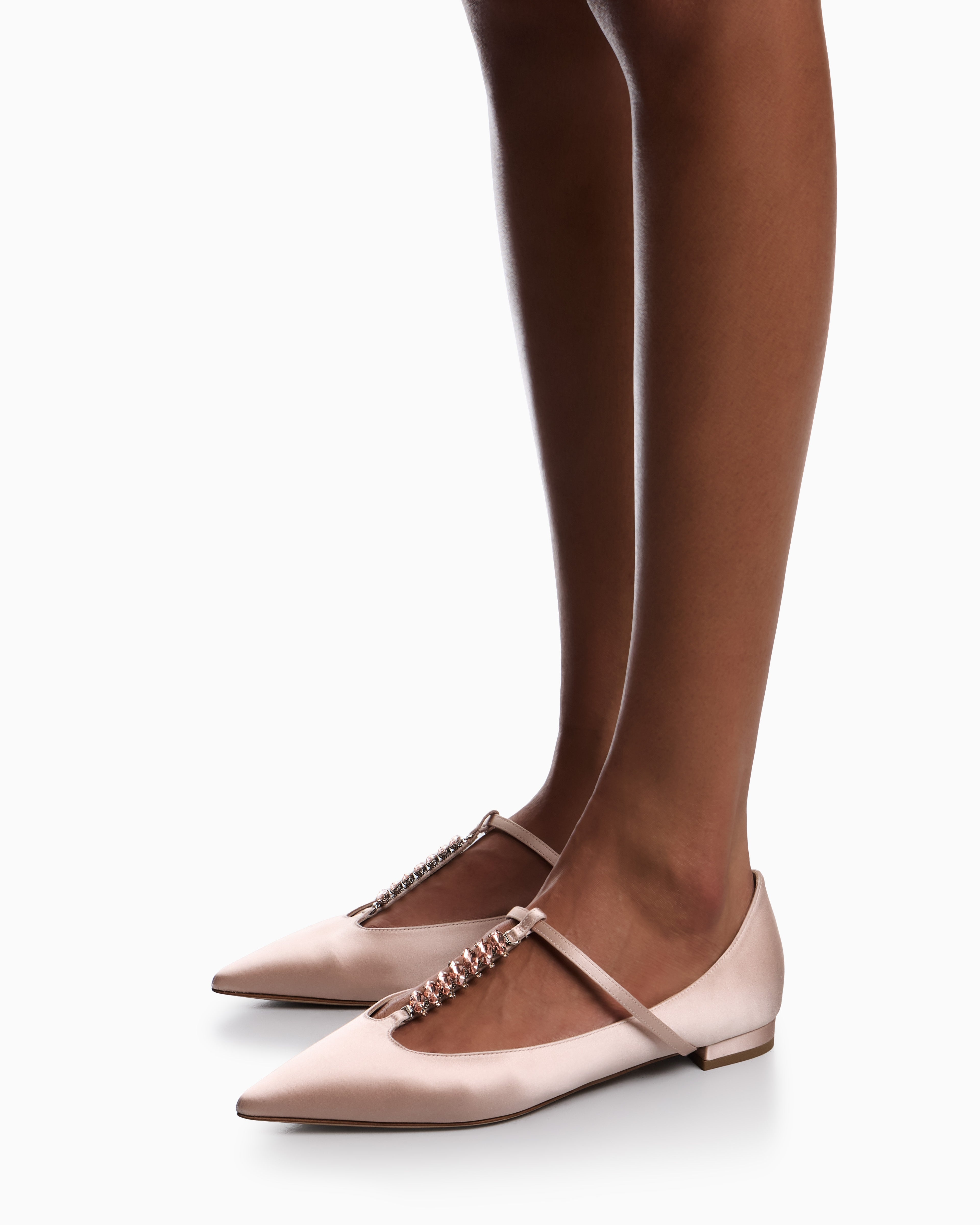 Emporio Armani Satin T-Bar Ballerinas Beige