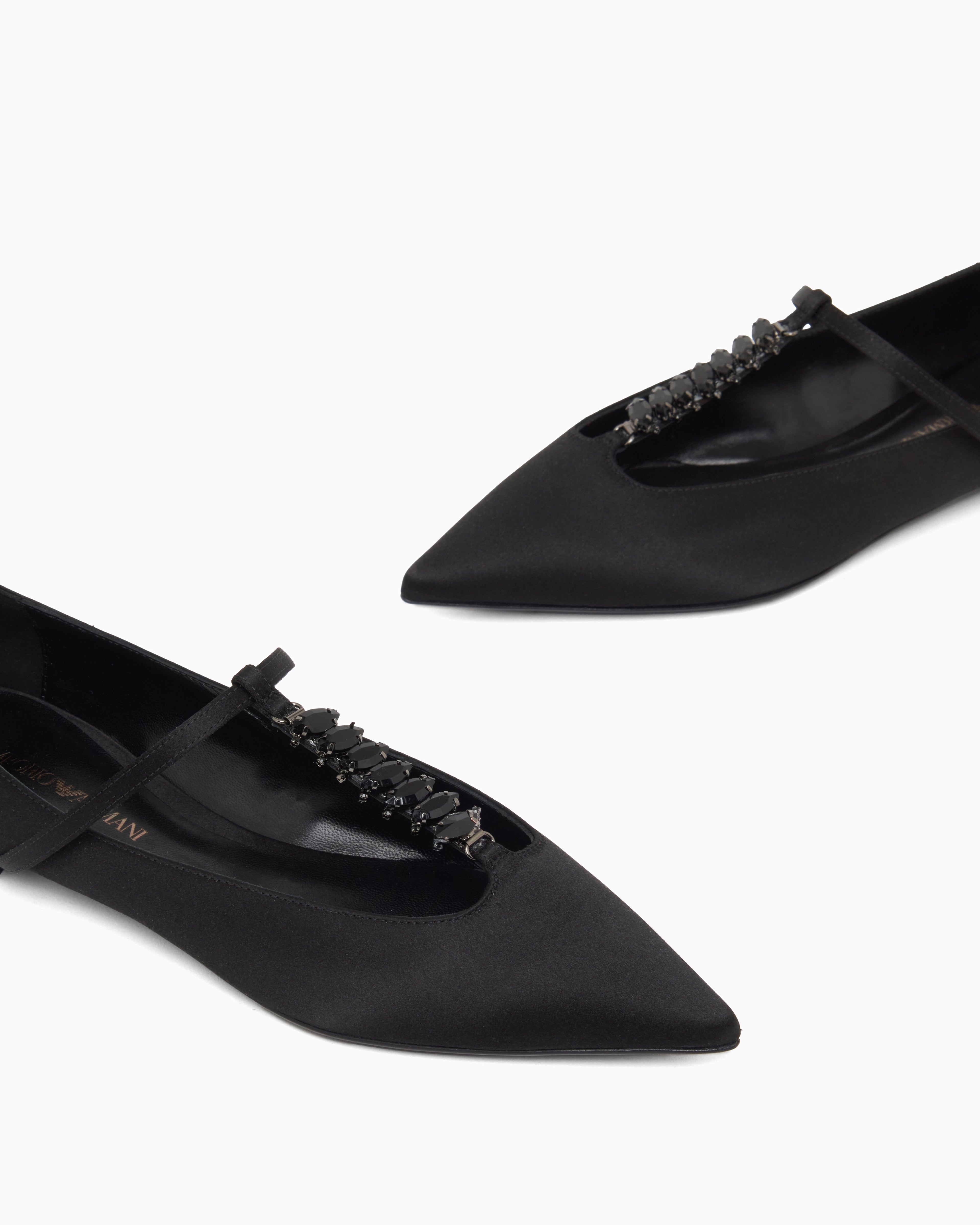 Emporio Armani Satin T-Bar Ballerinas Black