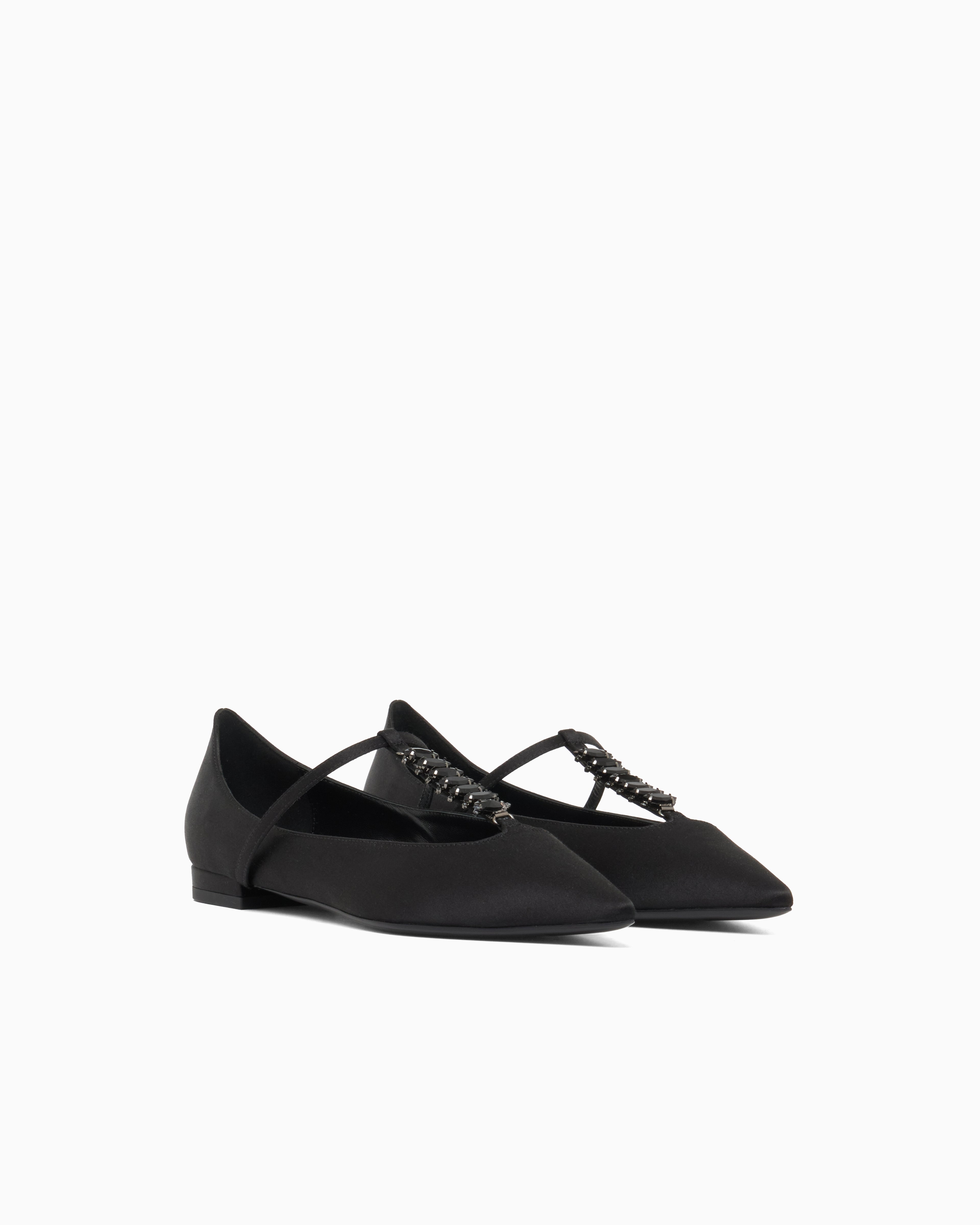Emporio Armani Satin T-Bar Ballerinas Black