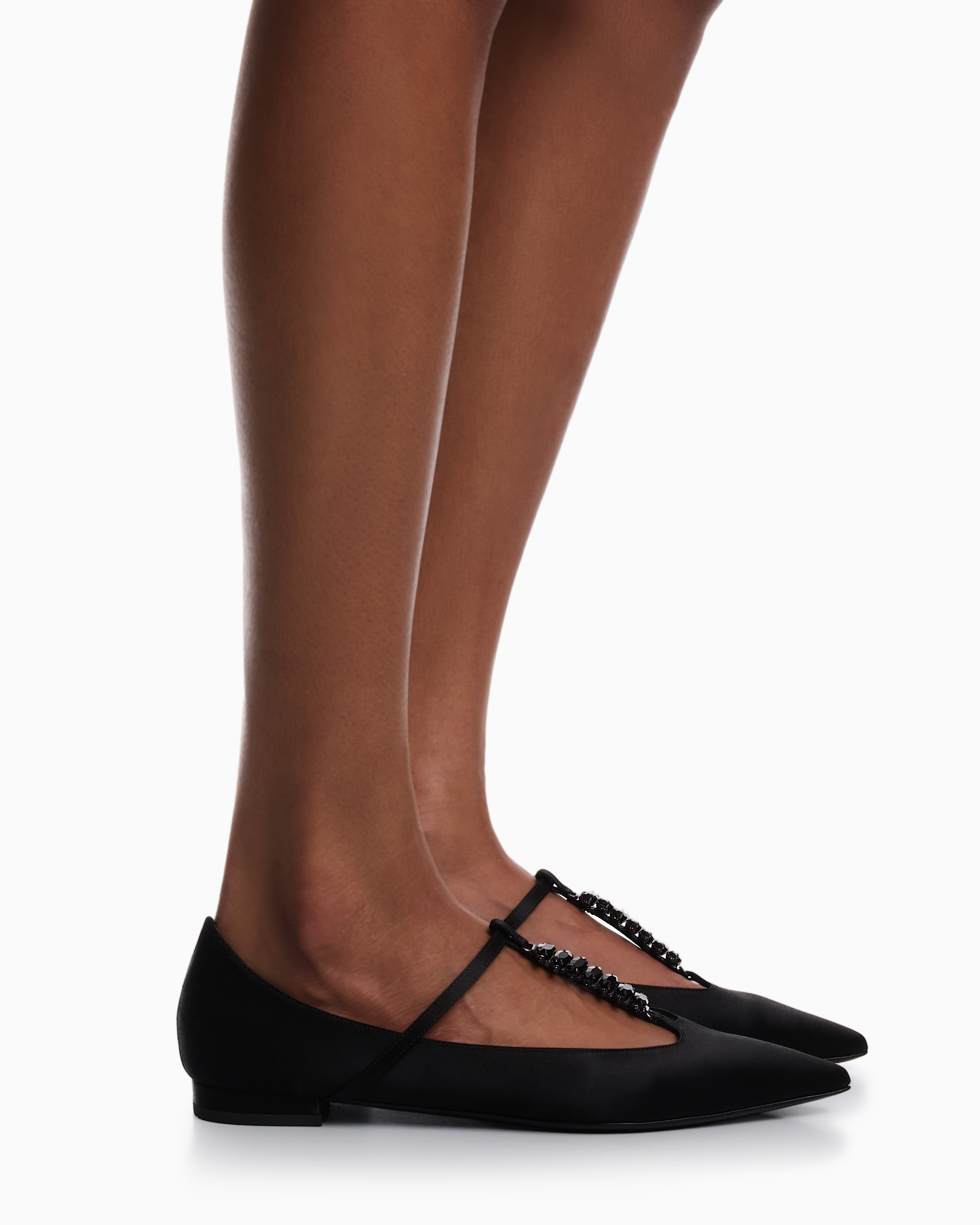 Emporio Armani Satin T-Bar Ballerinas Black