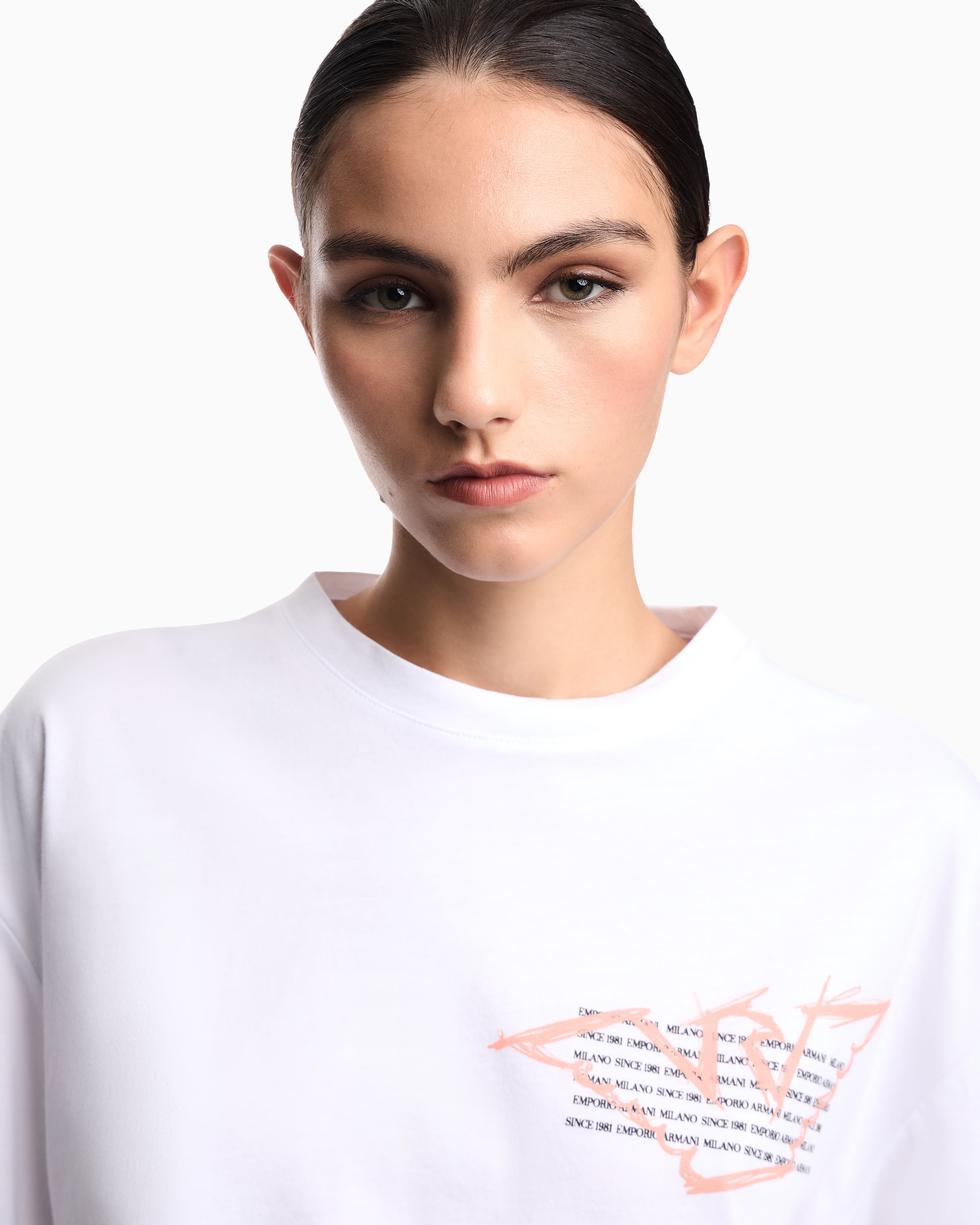 Emporio Armani Three-pack of eagle-print jersey cropped T-shirts