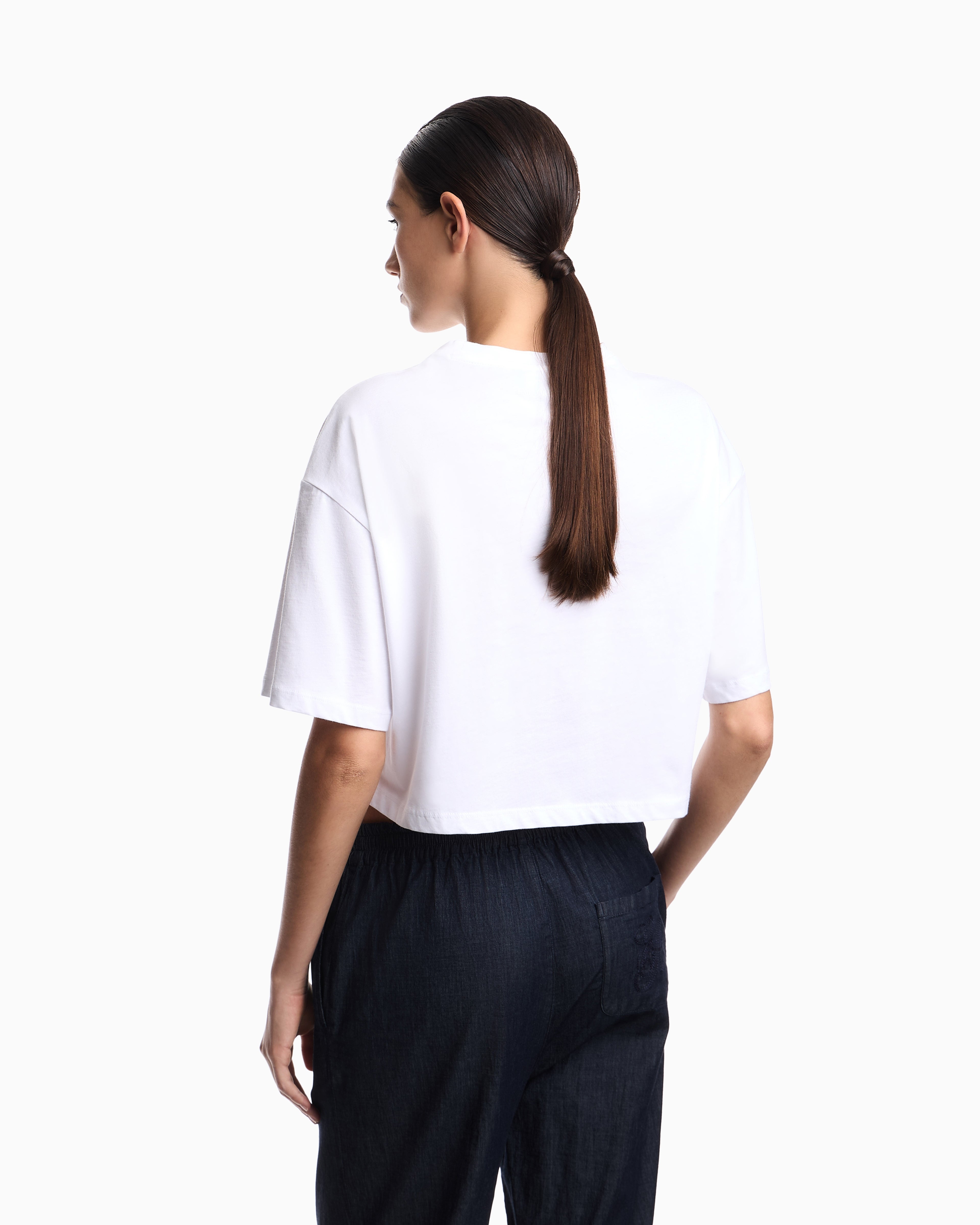 Emporio Armani Three-pack of eagle-print jersey cropped T-shirts