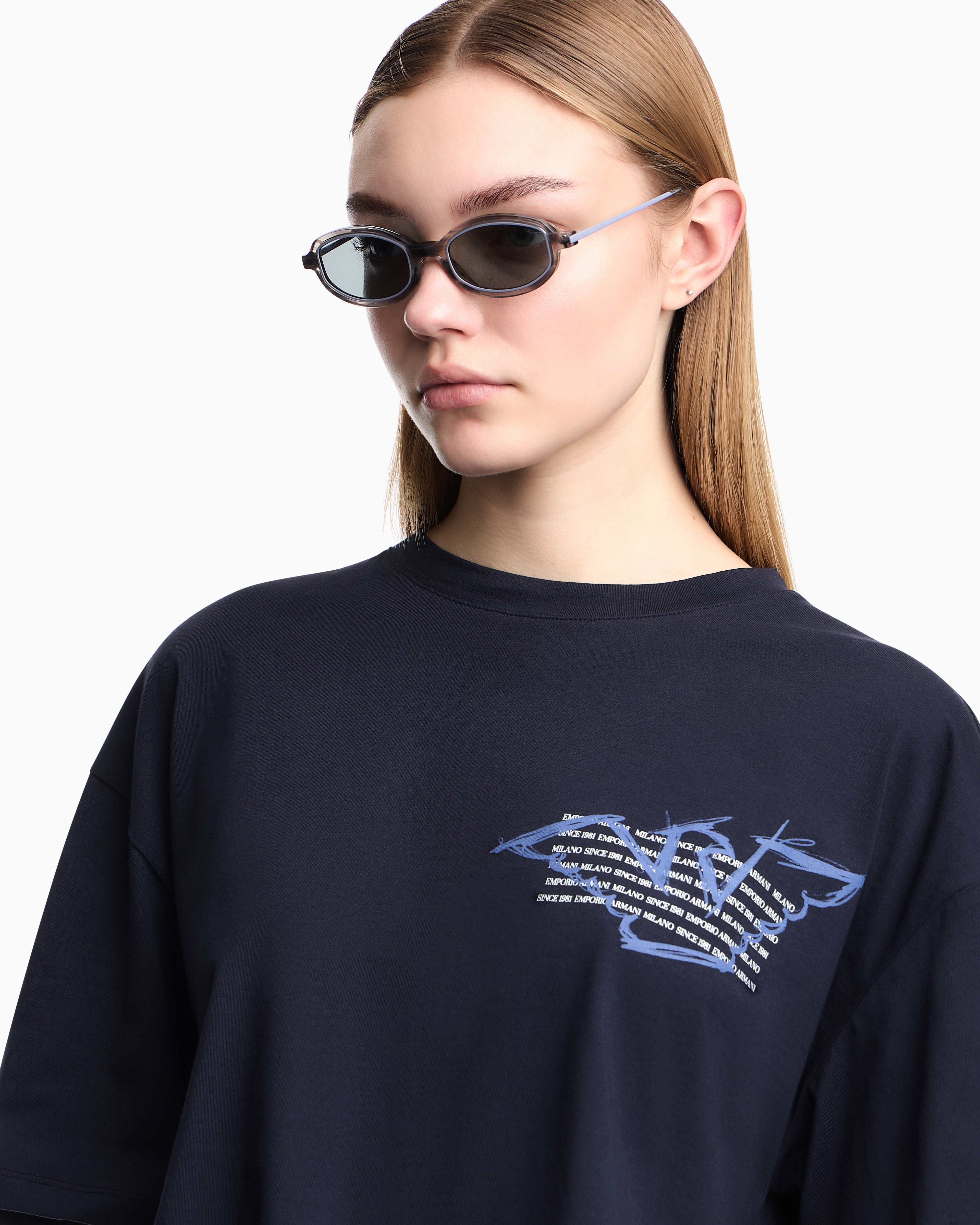 Emporio Armani Three-pack of eagle-print jersey cropped T-shirts
