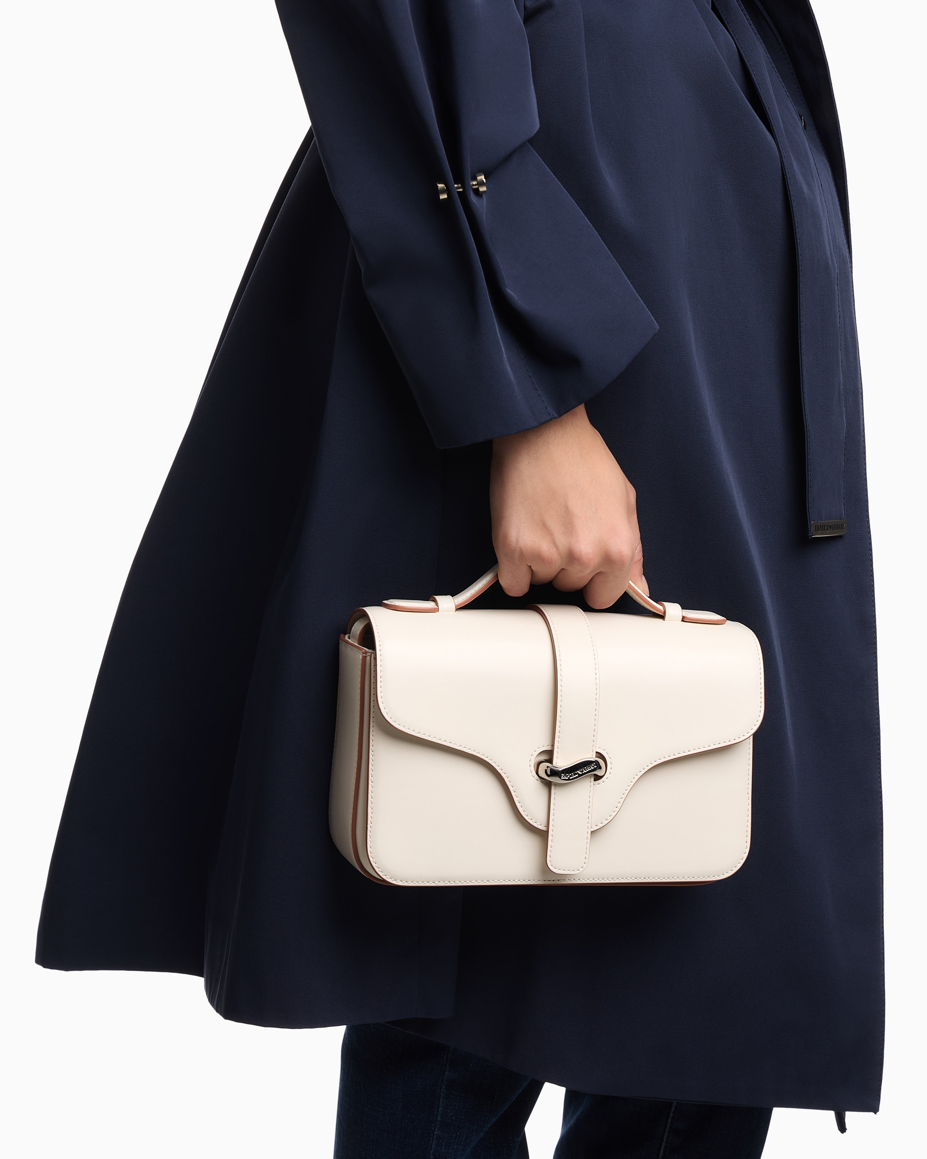 Emporio Armani Top handle bag in smooth leather with a metal clasp