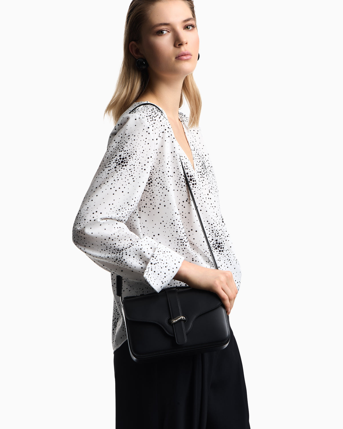 Emporio Armani Top handle bag in smooth leather with a metal clasp