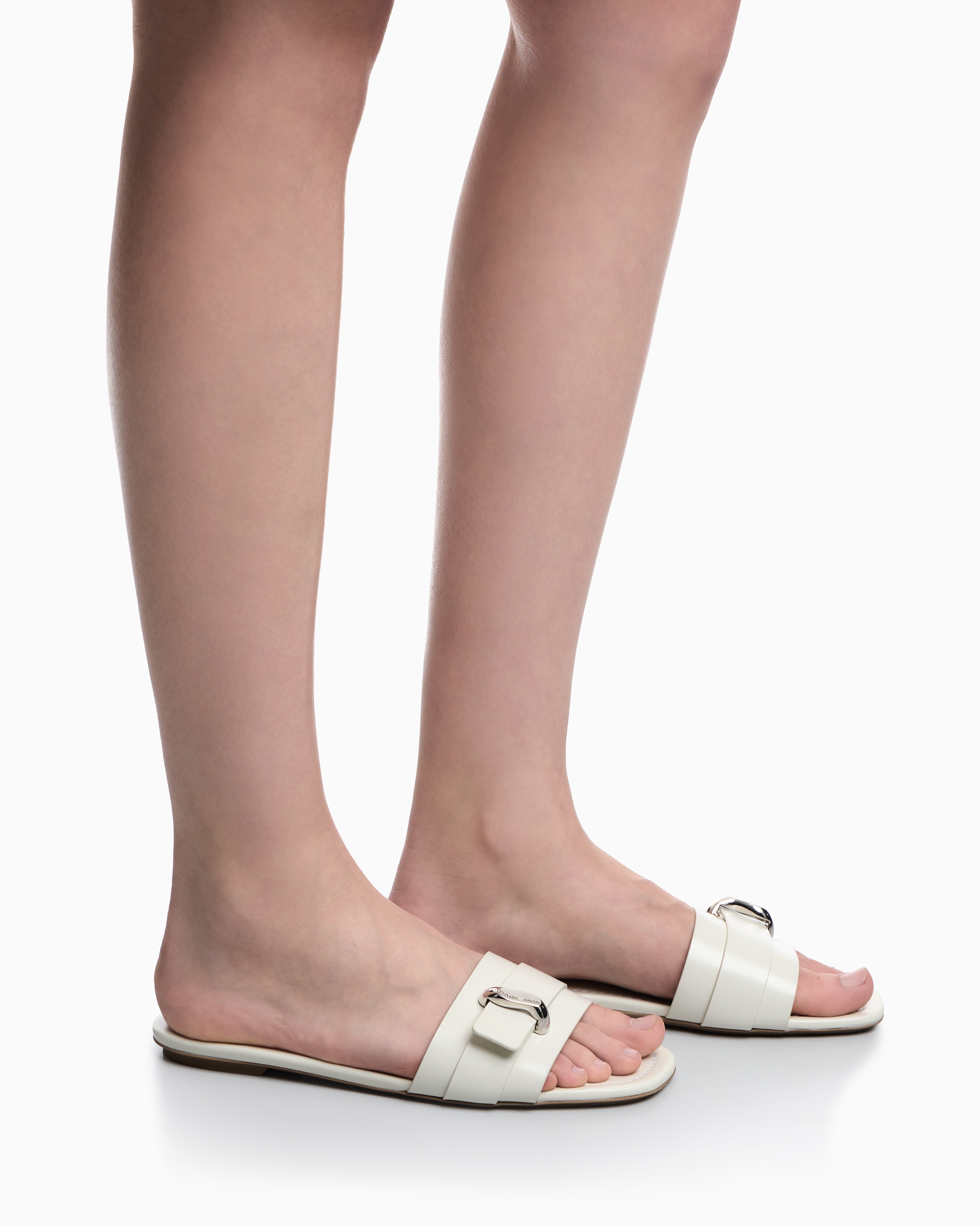 Emporio Armani Shiny Polished Leather Band Sandals White