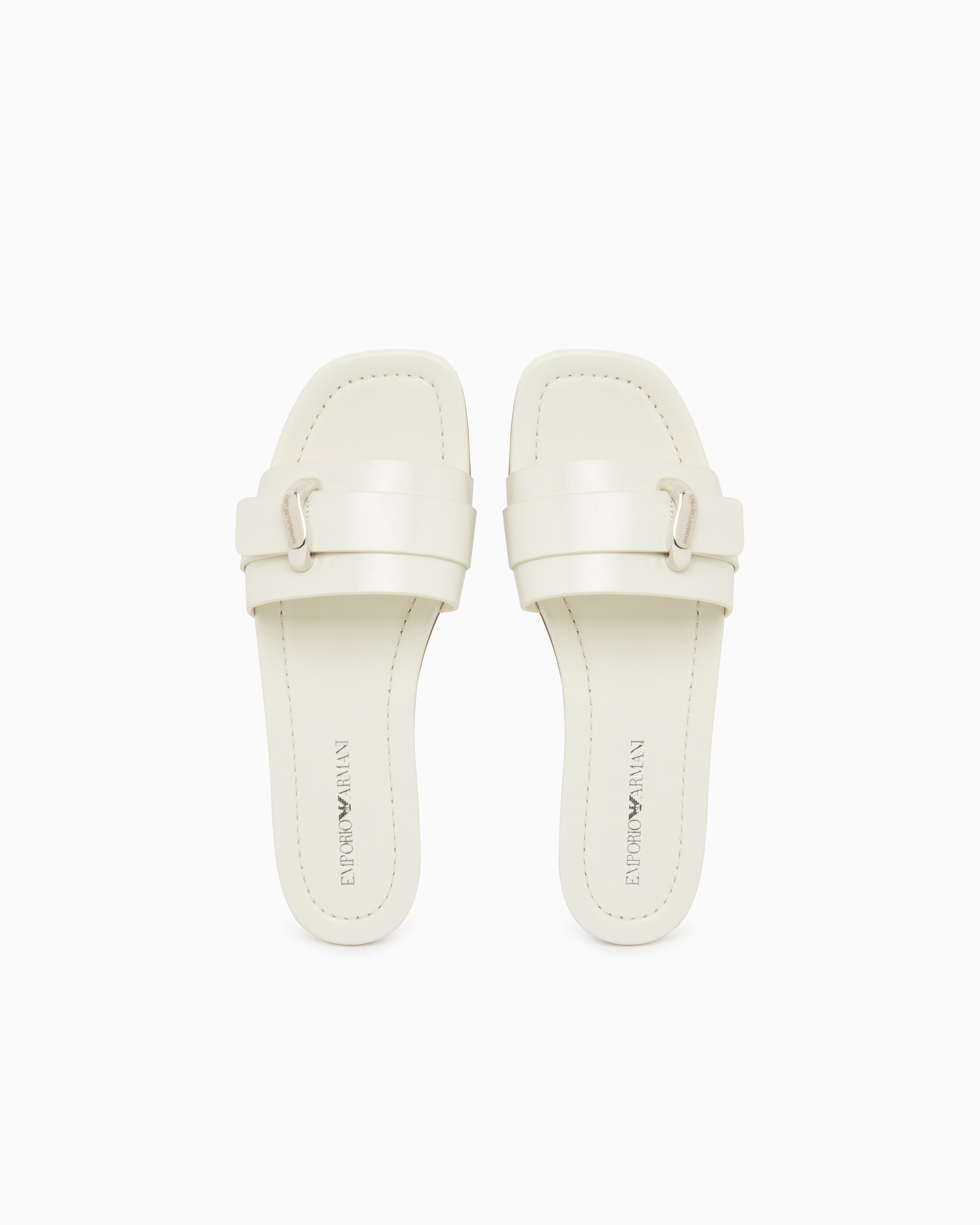 Emporio Armani Shiny Polished Leather Band Sandals White