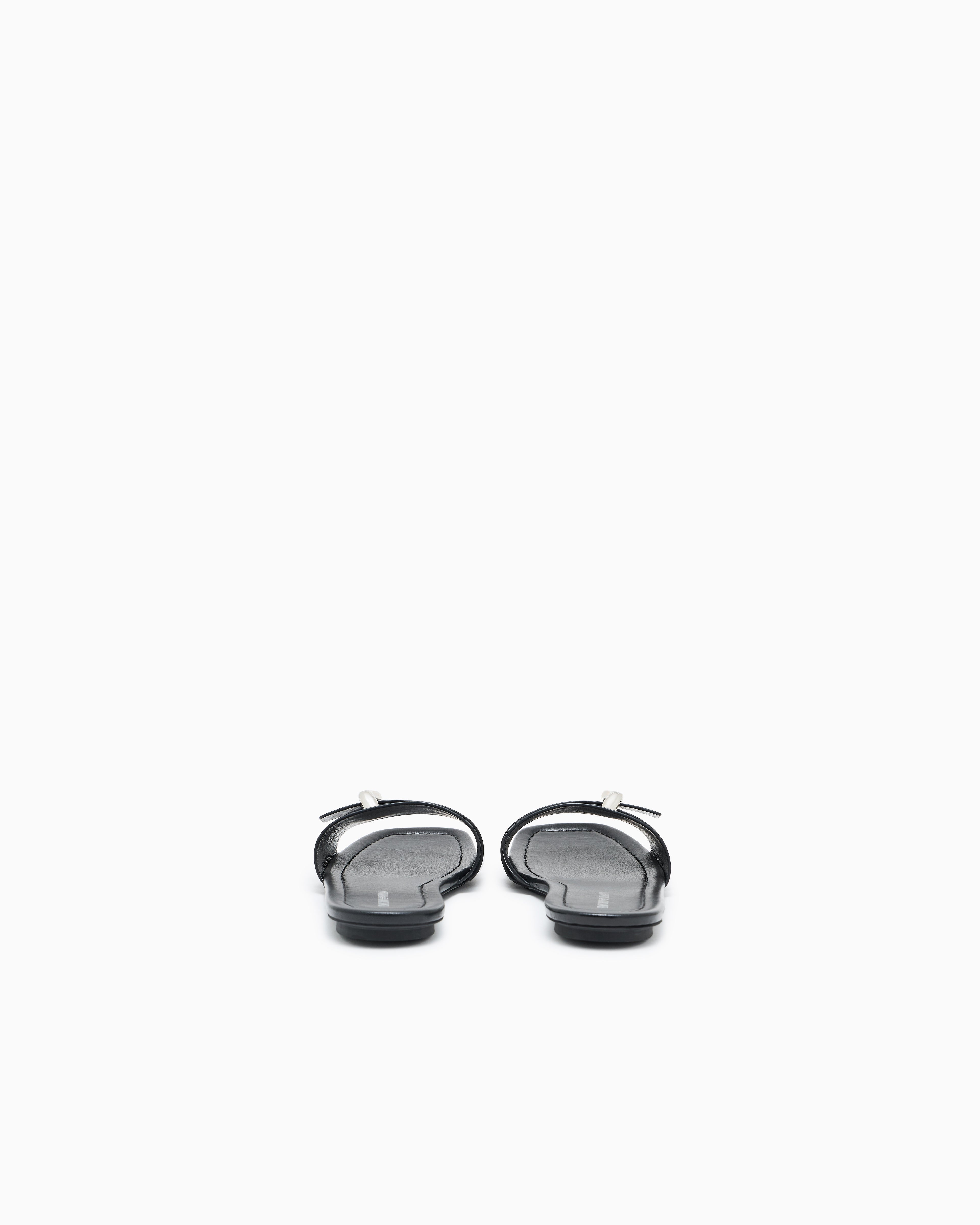 Emporio Armani Shiny Polished Leather Band Sandals Black