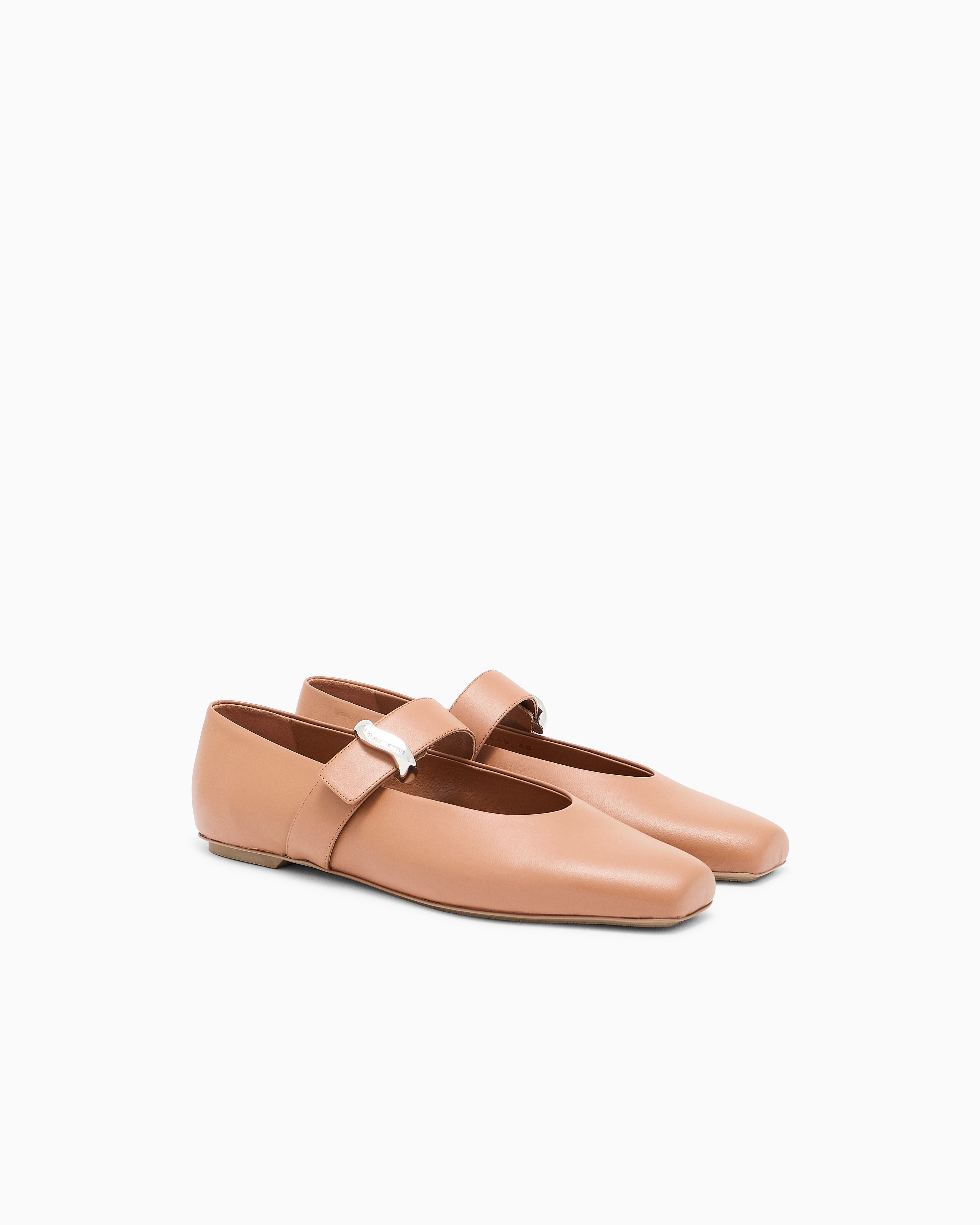 Emporio Armani Nappa-Leather Ballerinas Beige