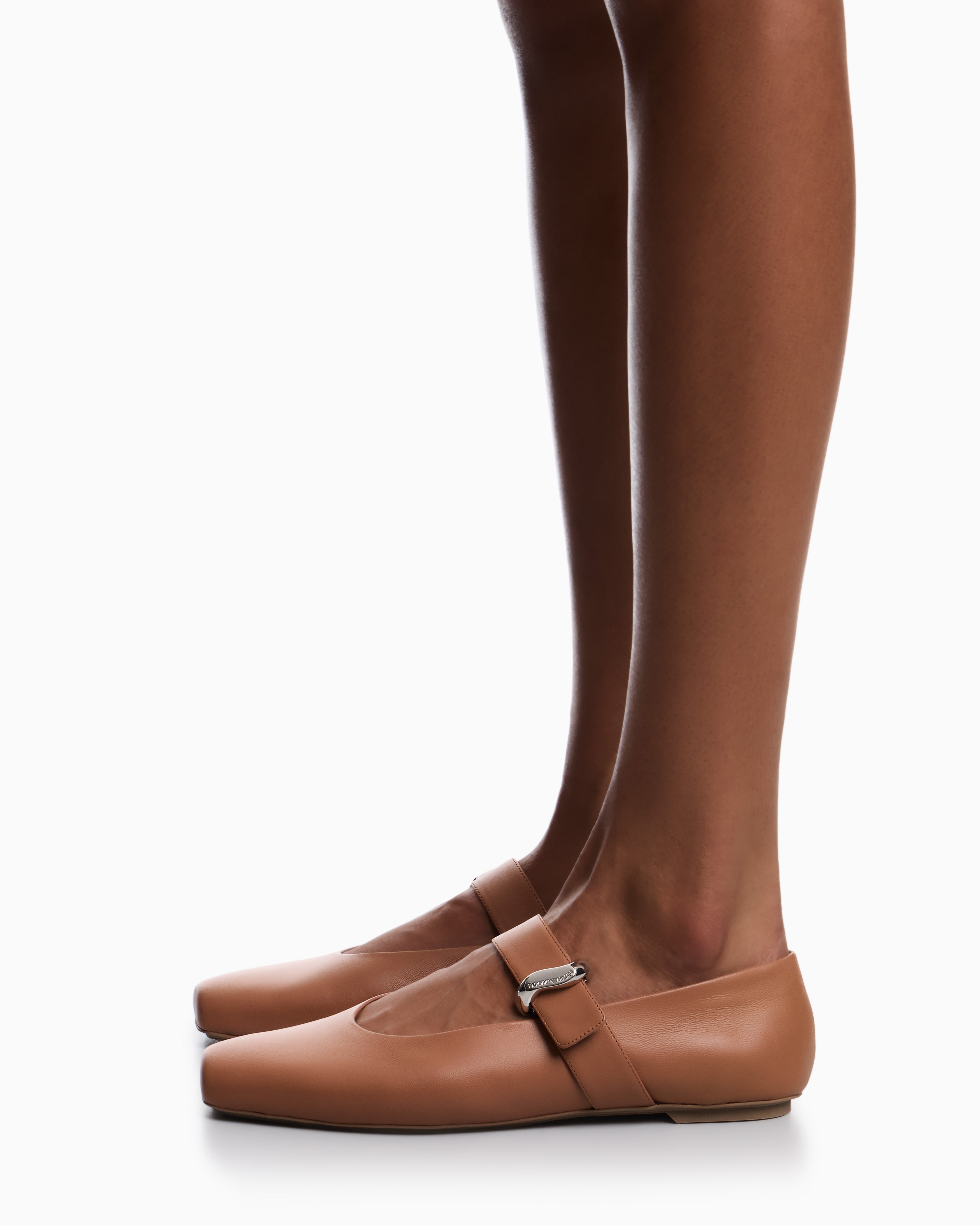 Emporio Armani Nappa-Leather Ballerinas Beige