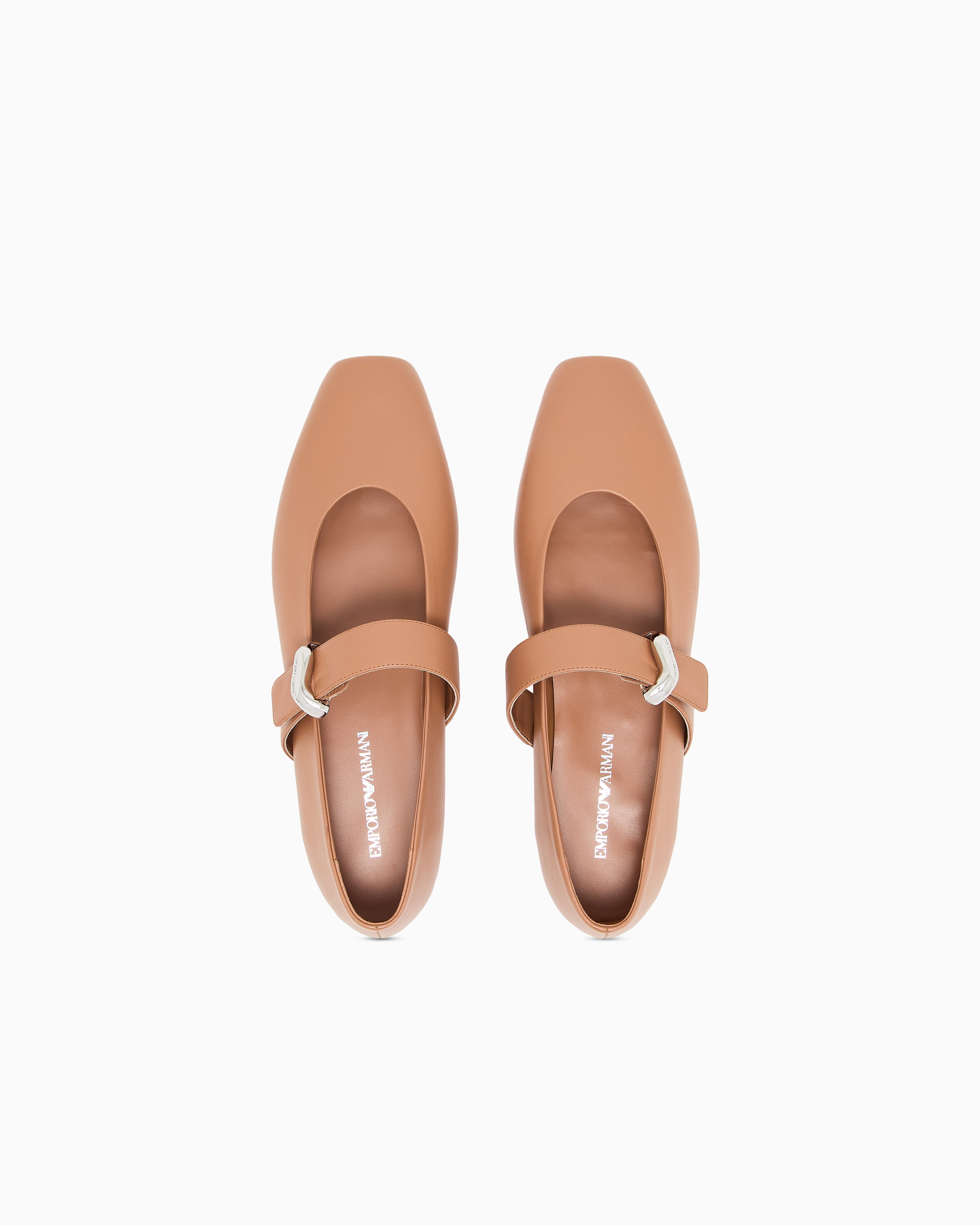 Emporio Armani Nappa-Leather Ballerinas Beige