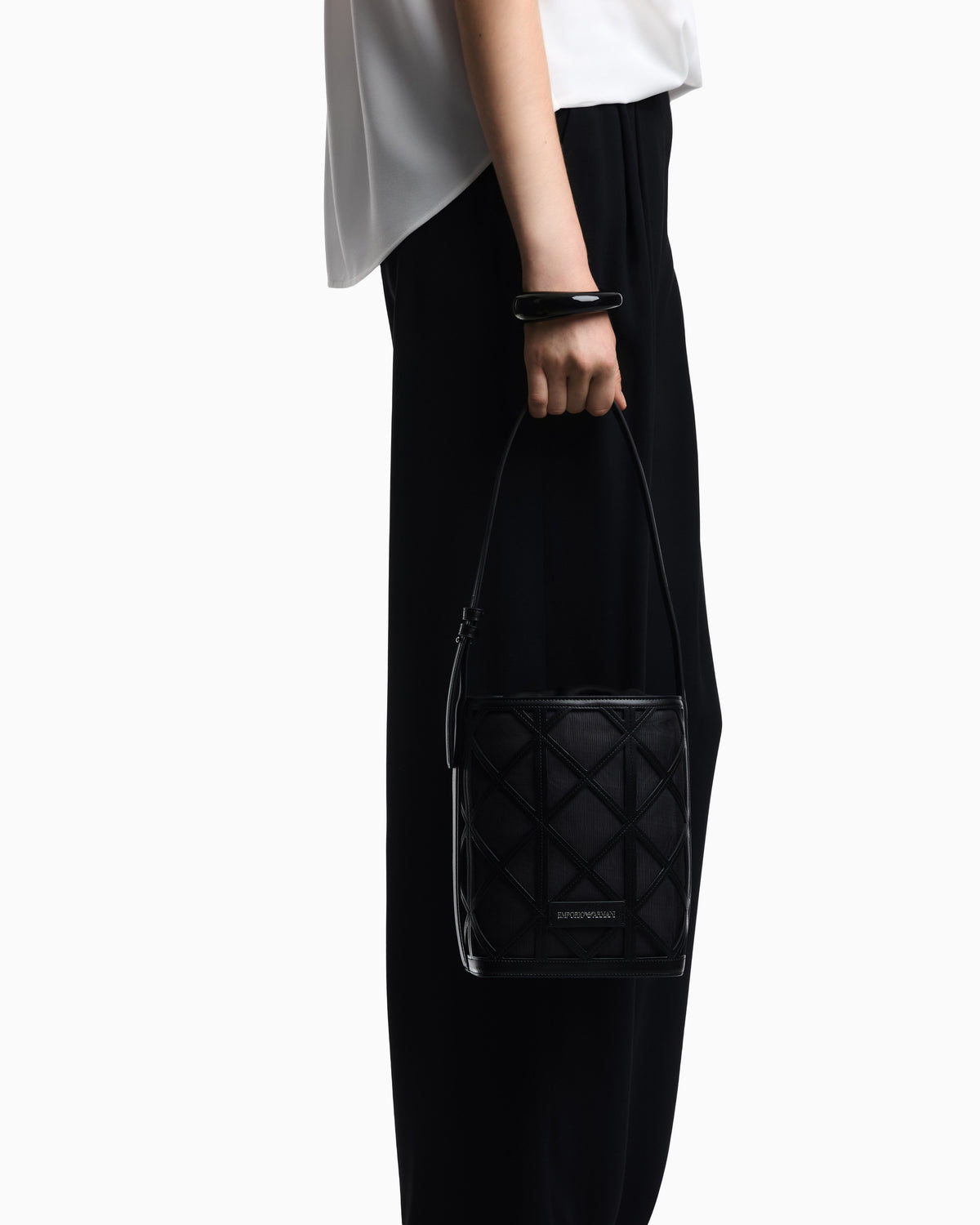 Emporio Armani Leather and mesh bucket bag