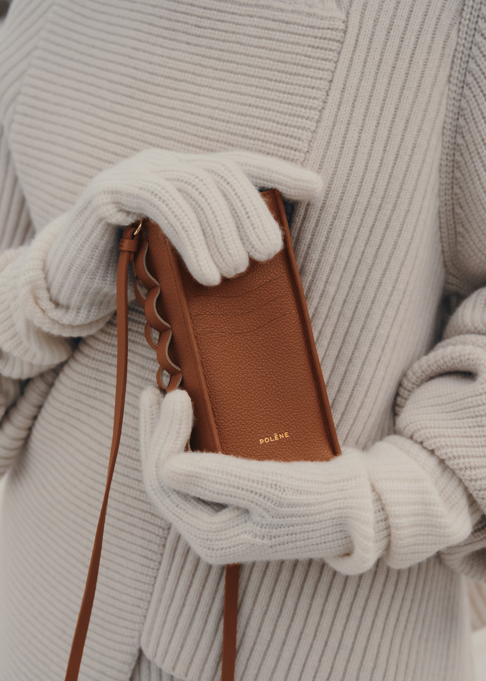 Polene Onda Phone Case Cognac