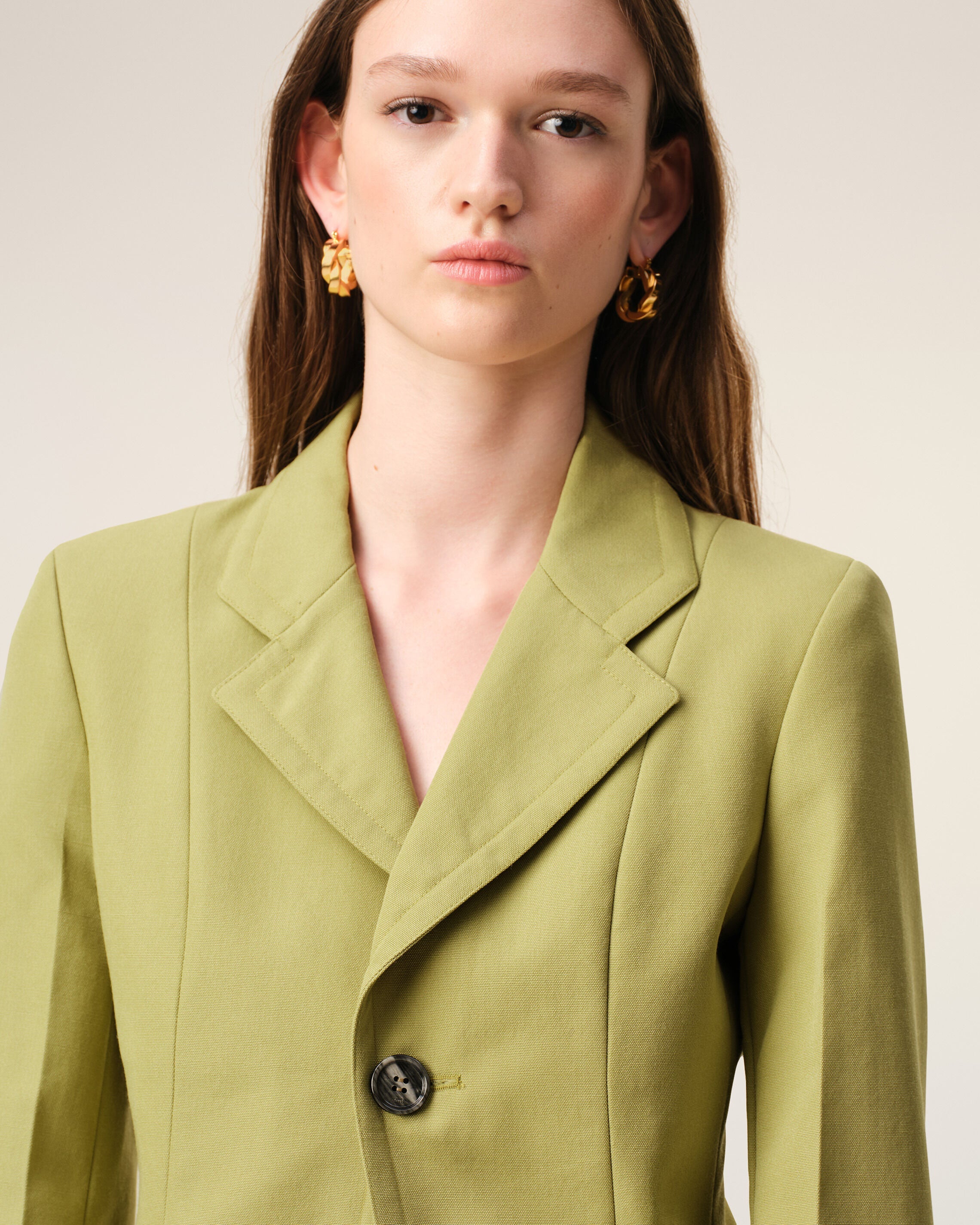 AmiParis Green New Wool Single Breasted Fitted Jacket Women's