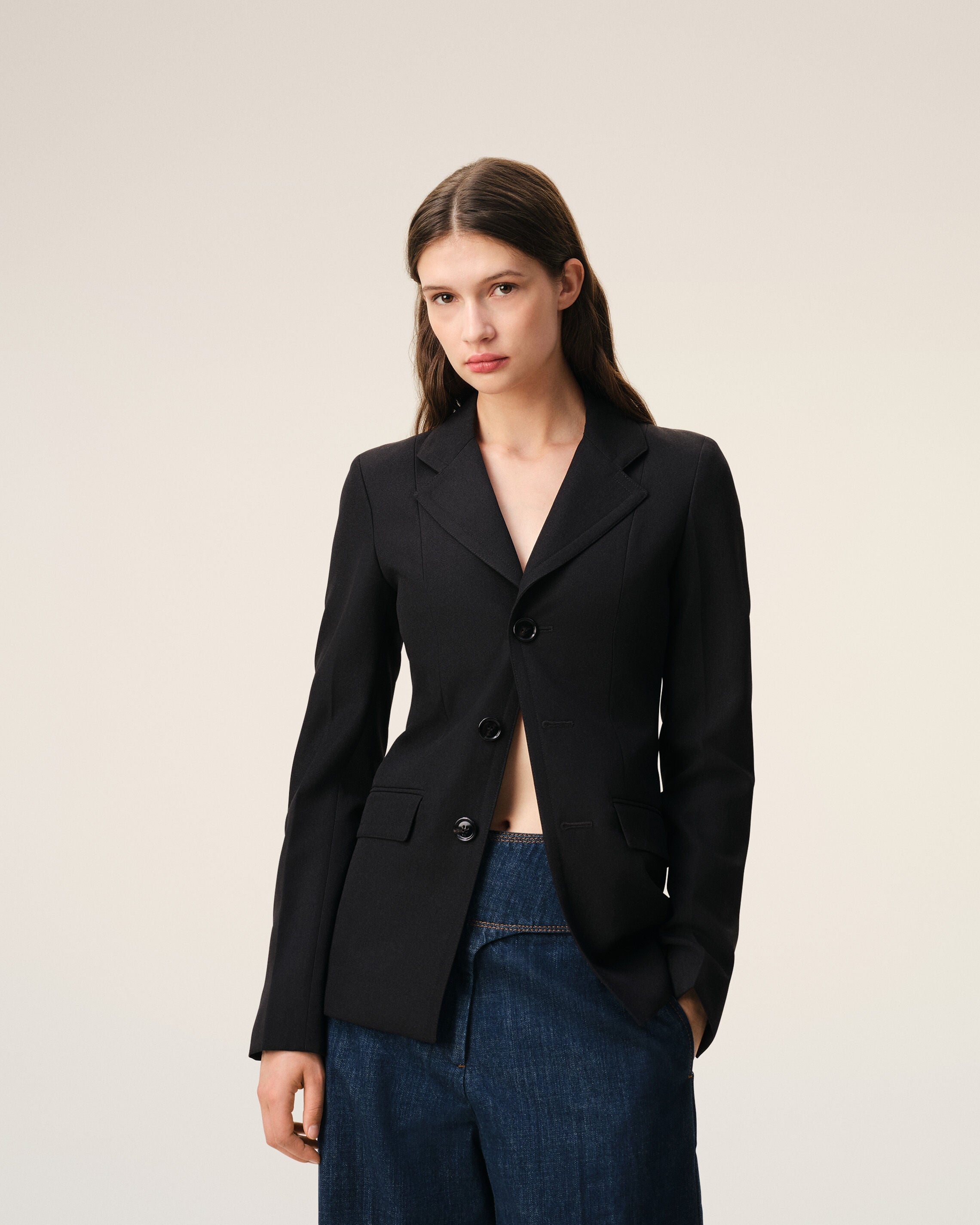 AmiParis Black New Wool Single Breasted Fitted Jacket Women's