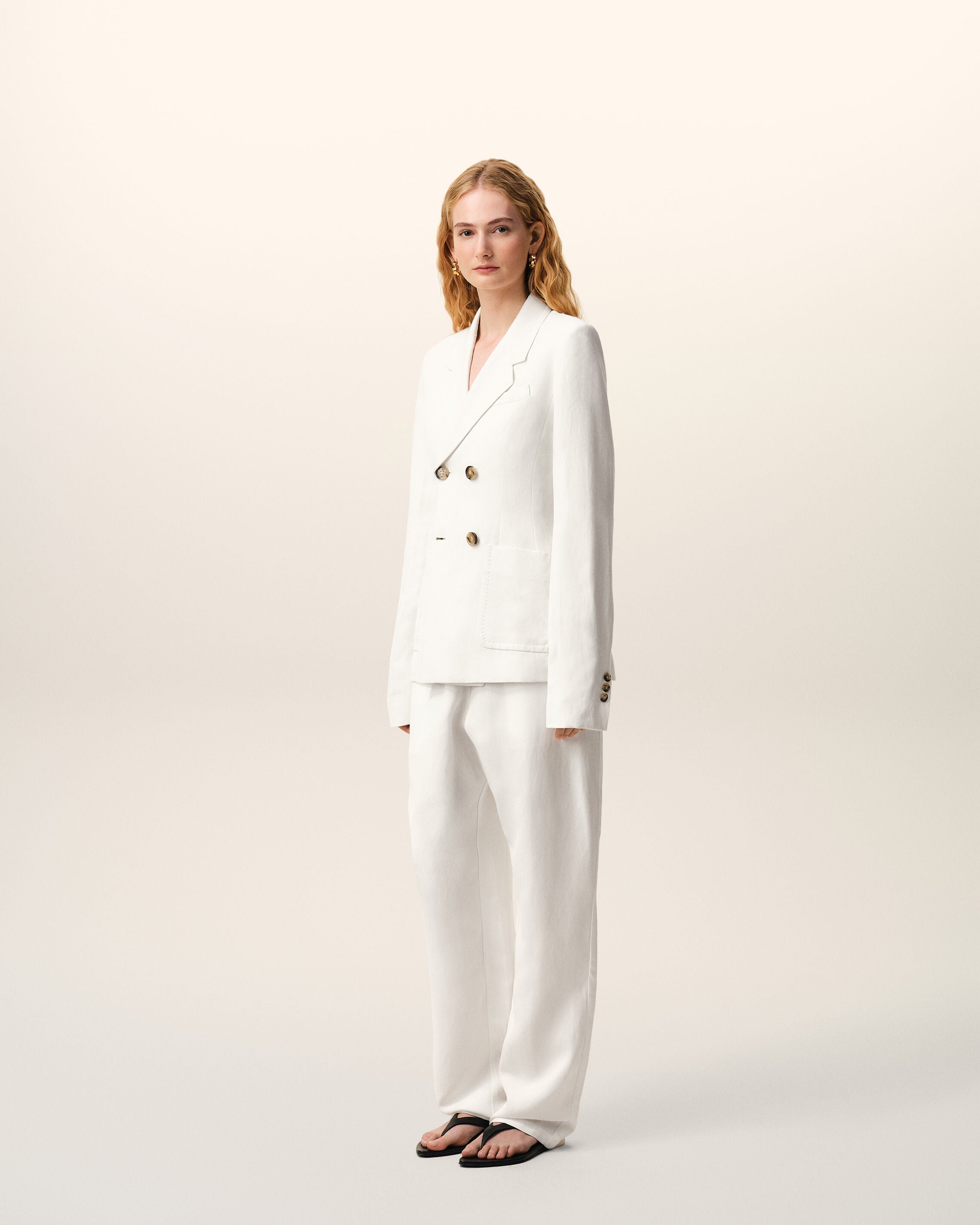 AmiParis White Linen Double Breasted Bar Jacket Women's
