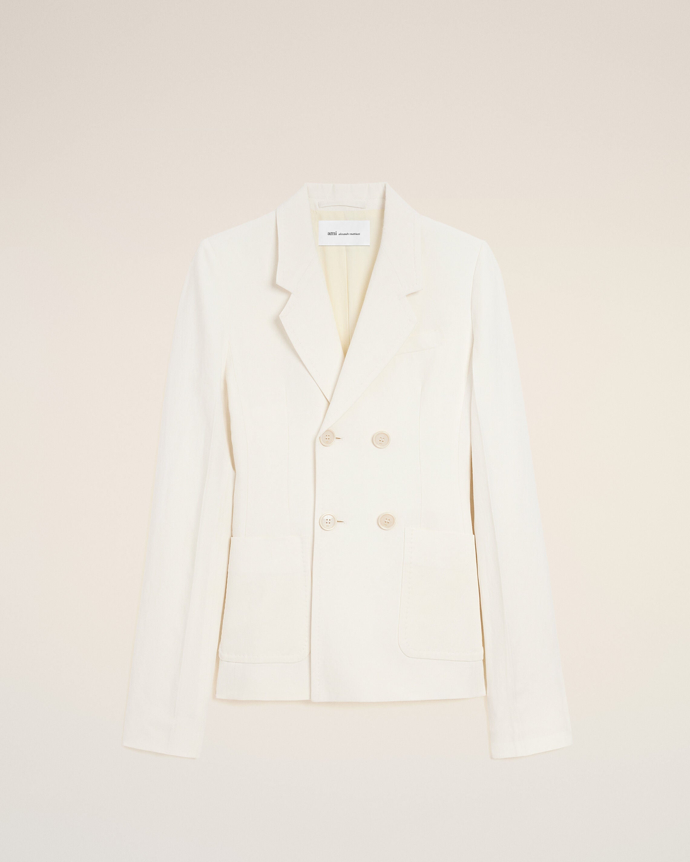 AmiParis White Linen Double Breasted Bar Jacket Women's