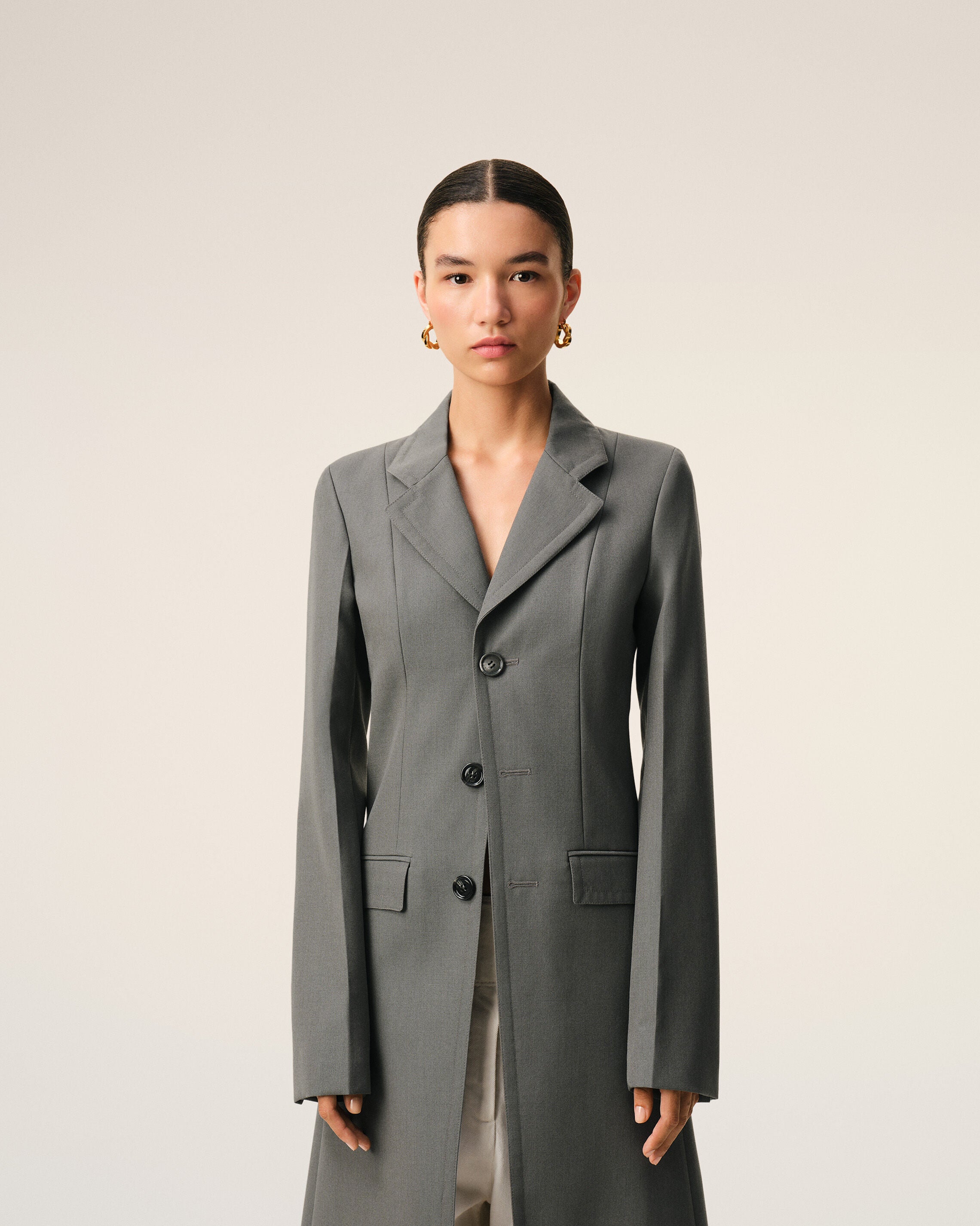 AmiParis Grey New Wool Simple Breasted Fitted Coat Women's
