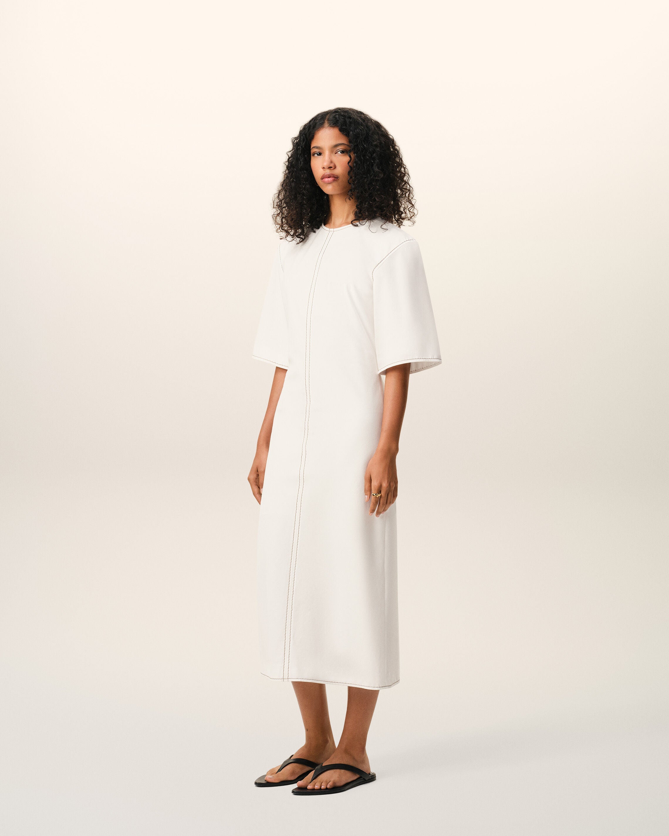 AmiParis White Cotton Long Fitted Dress Women's