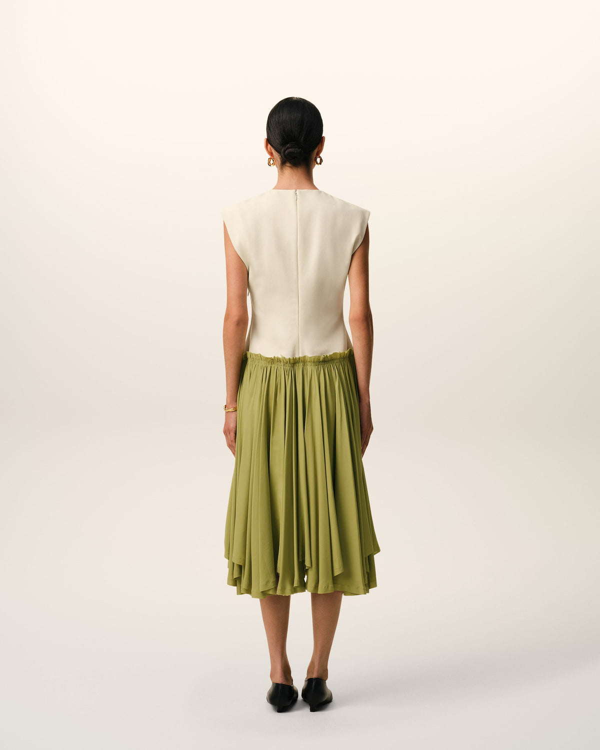 AmiParis White And Green Bicolor New Wool Midi Dress Women's