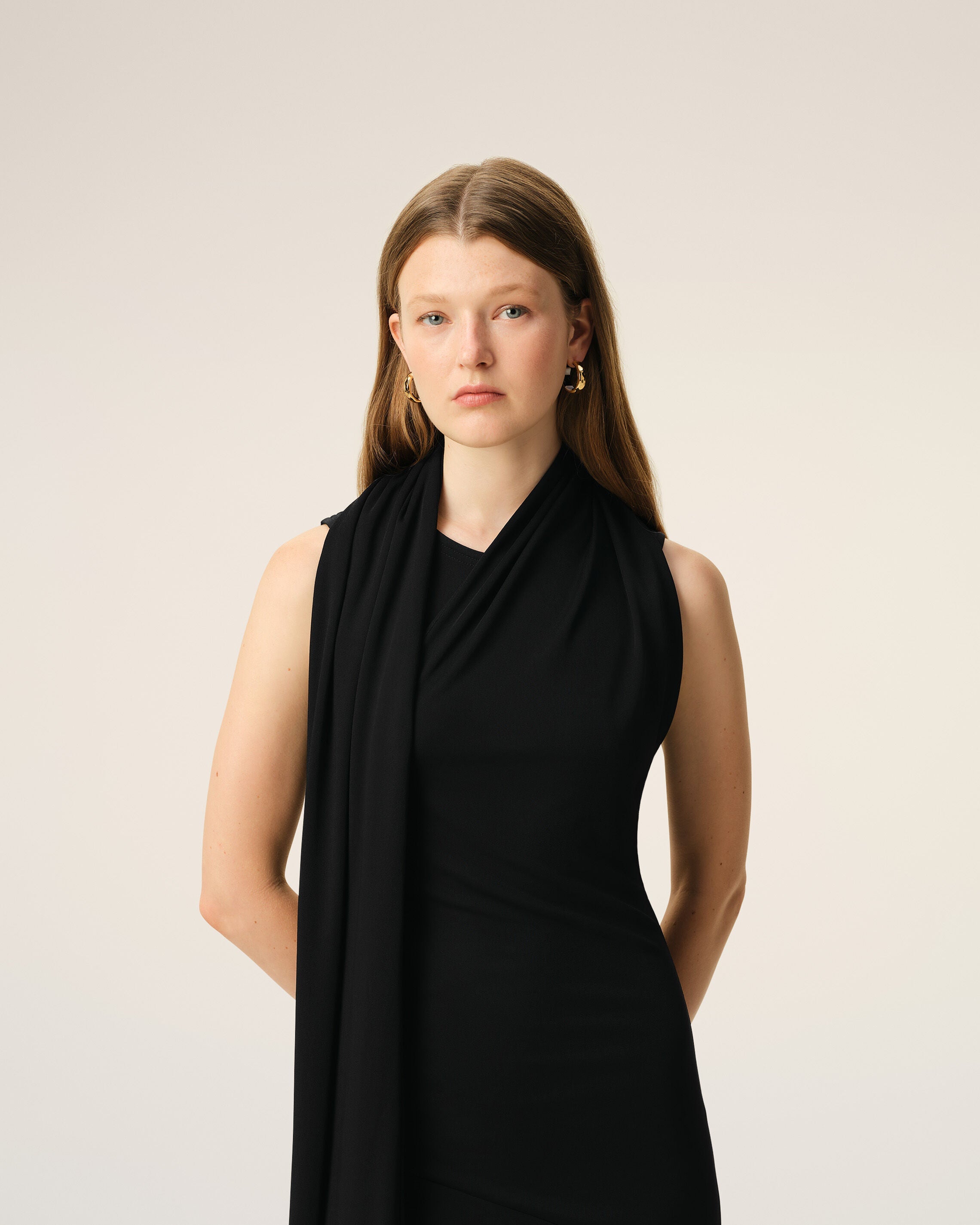 AmiParis Black Jersey Maxi Lavalliere Dress Women's