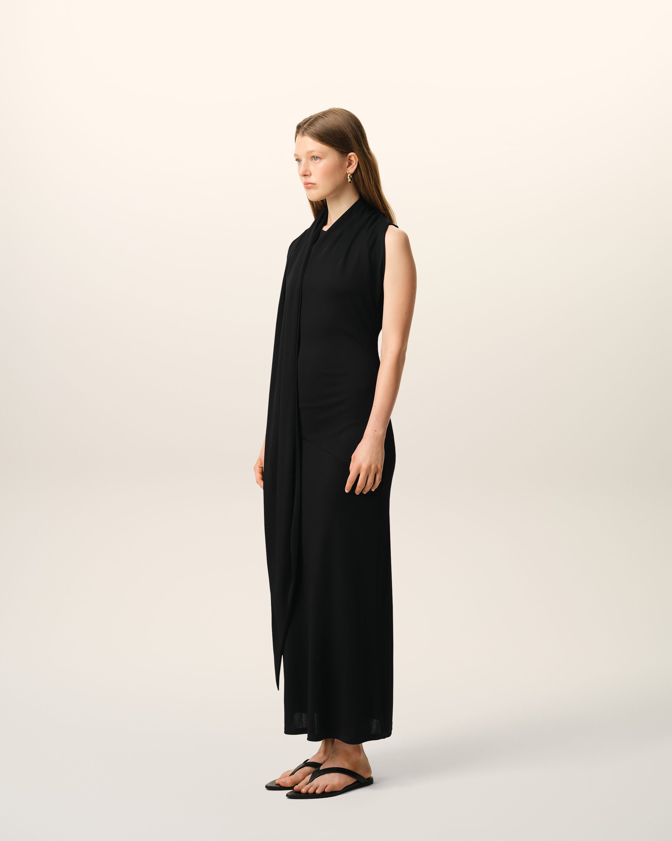 AmiParis Black Jersey Maxi Lavalliere Dress Women's