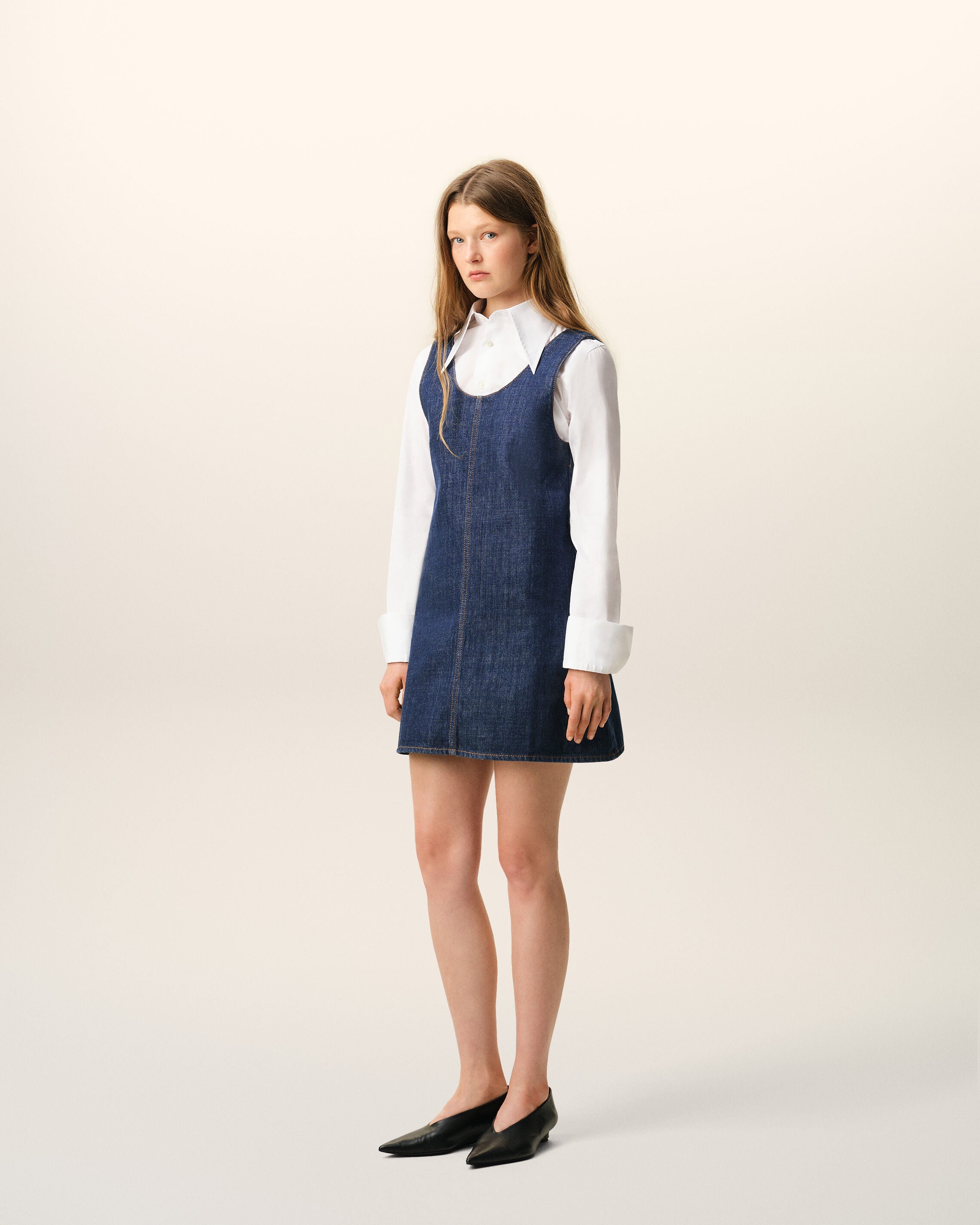 AmiParis Blue Cotton Short Strapped Dress Women's