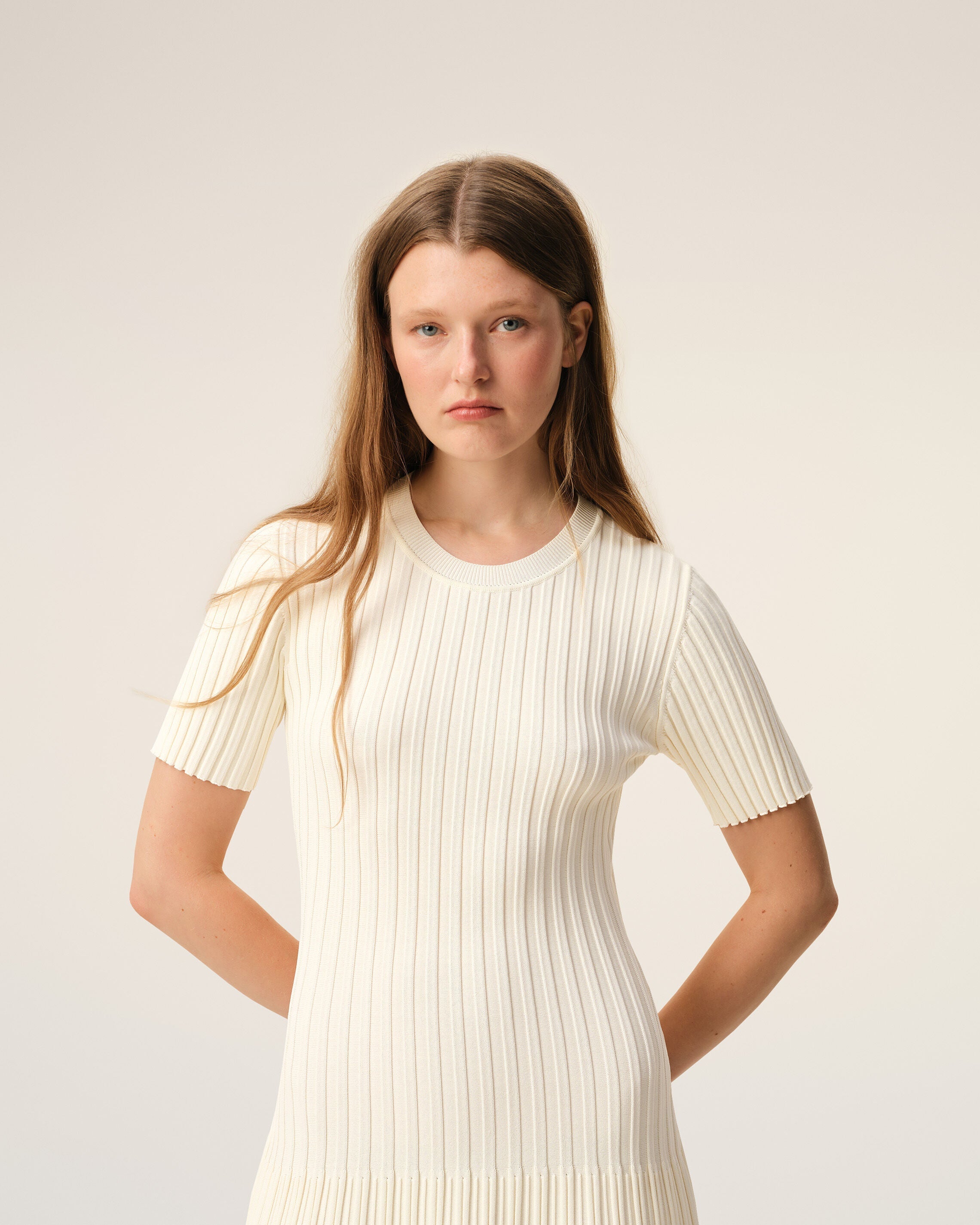 AmiParis White Knit Mini Godet Dress Women's