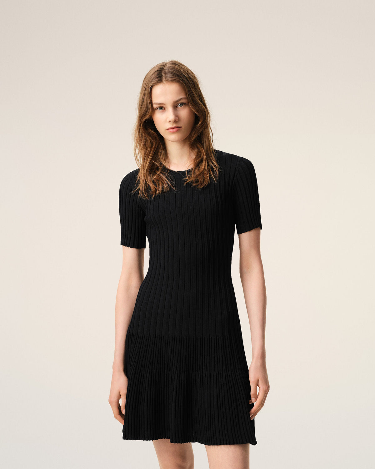 AmiParis Black Knit Mini Godet Dress Women's