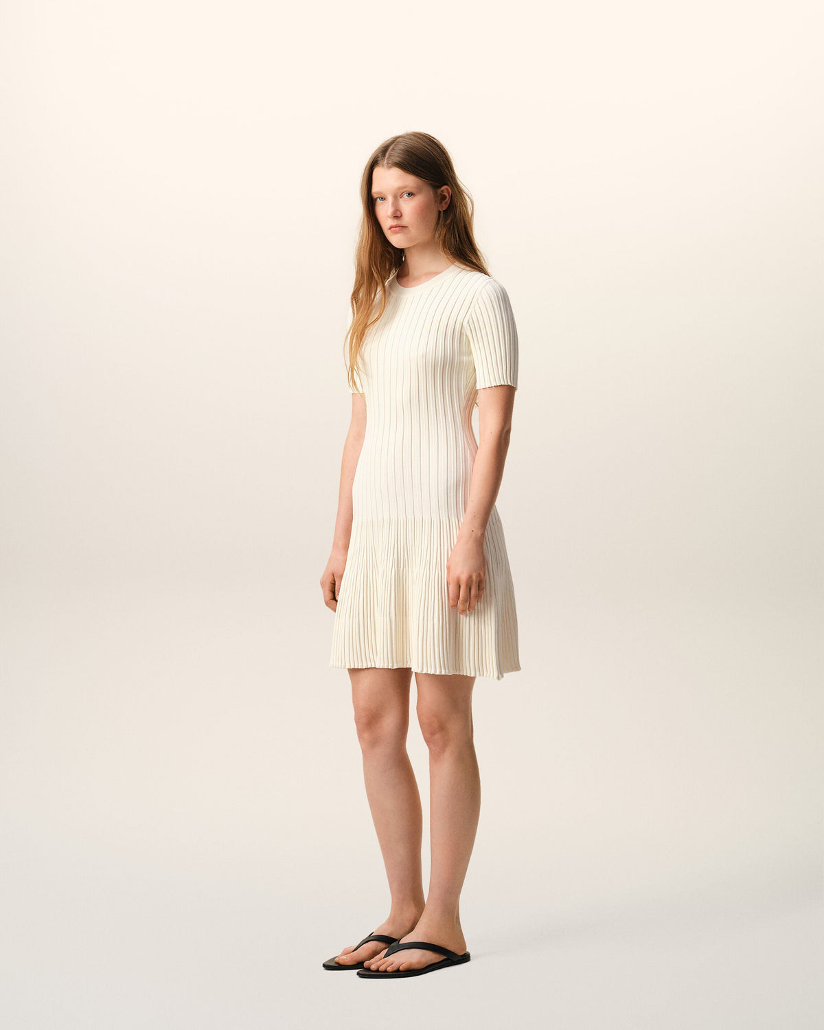 AmiParis White Knit Mini Godet Dress Women's