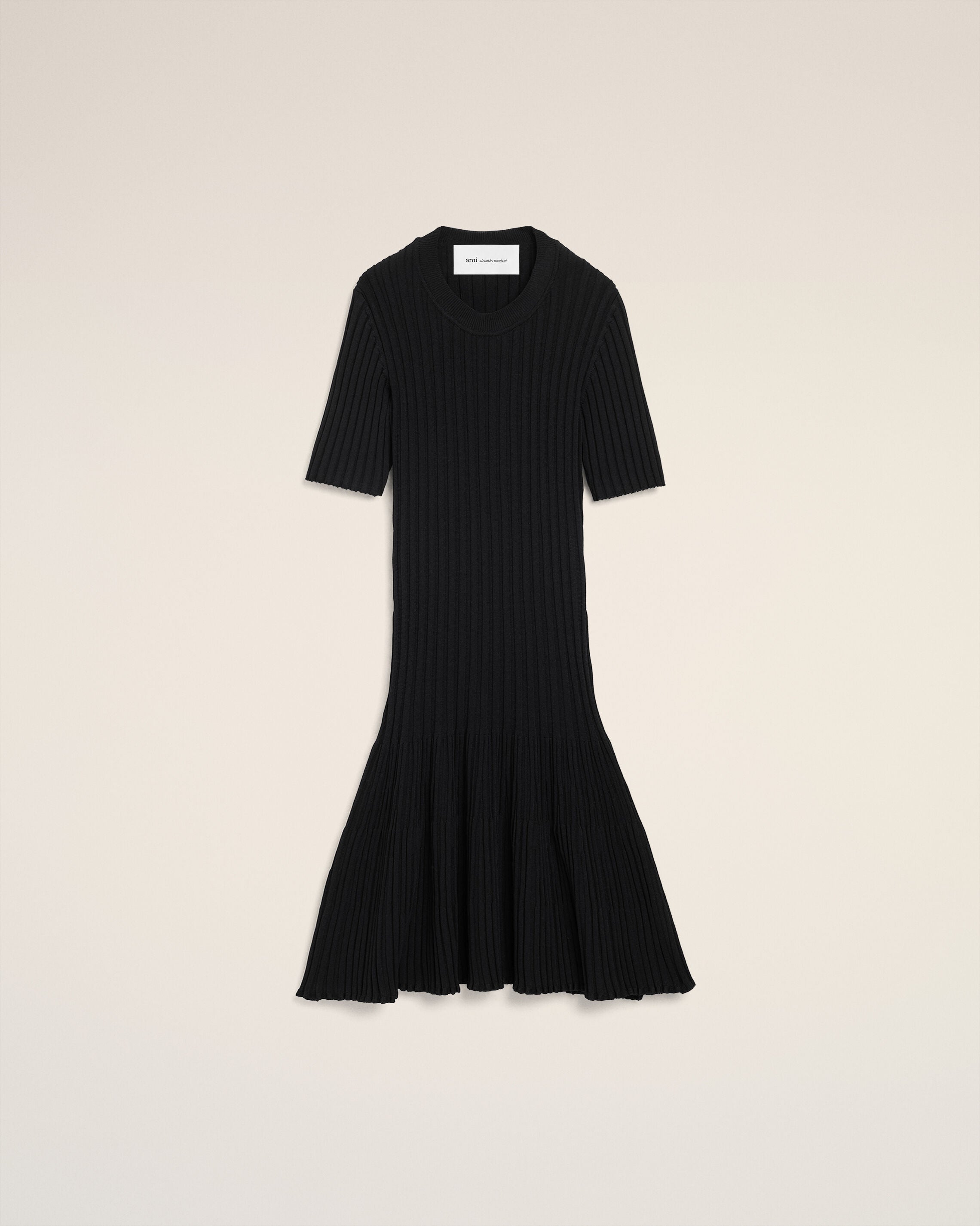 AmiParis Black Knit Mini Godet Dress Women's