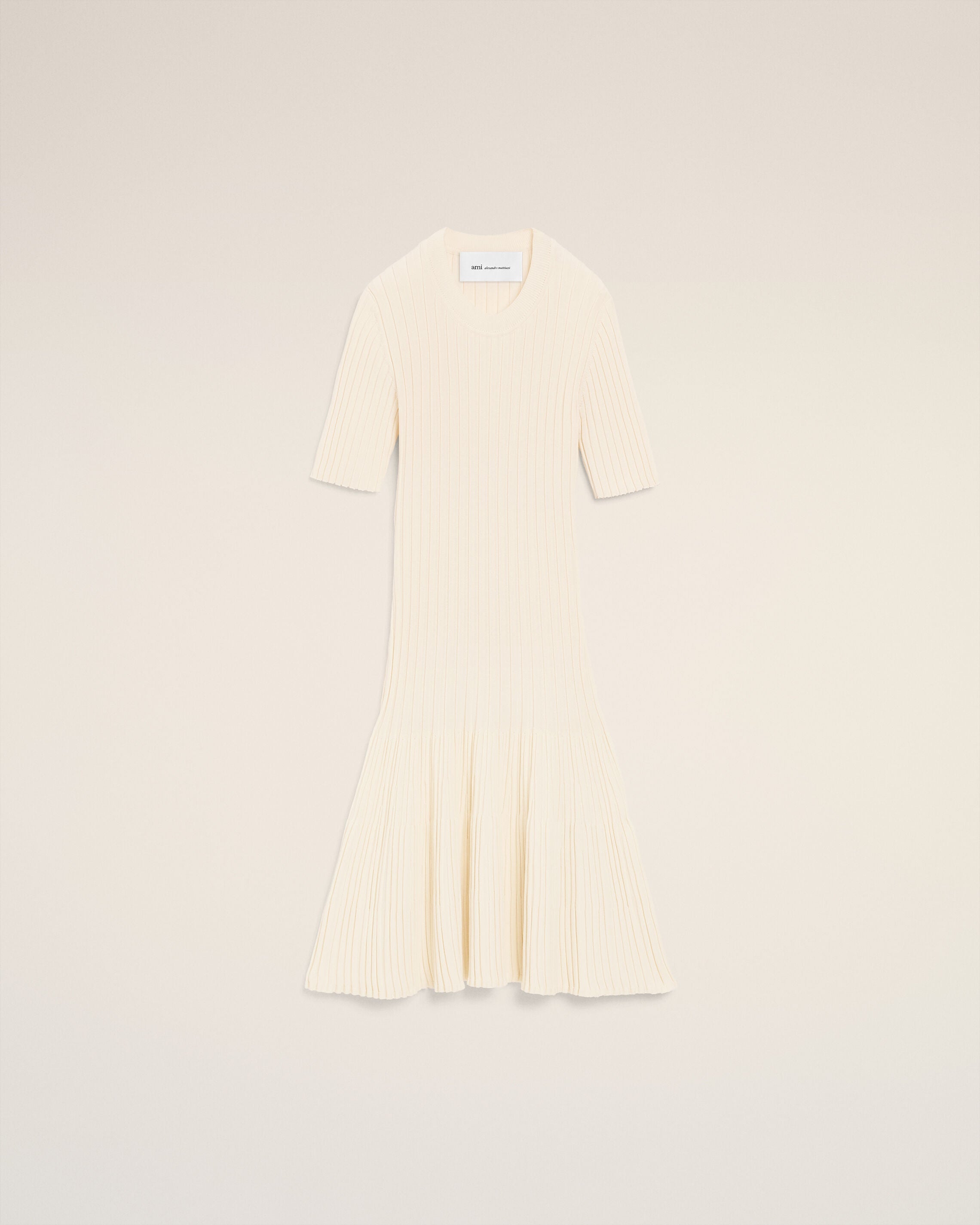 AmiParis White Knit Mini Godet Dress Women's