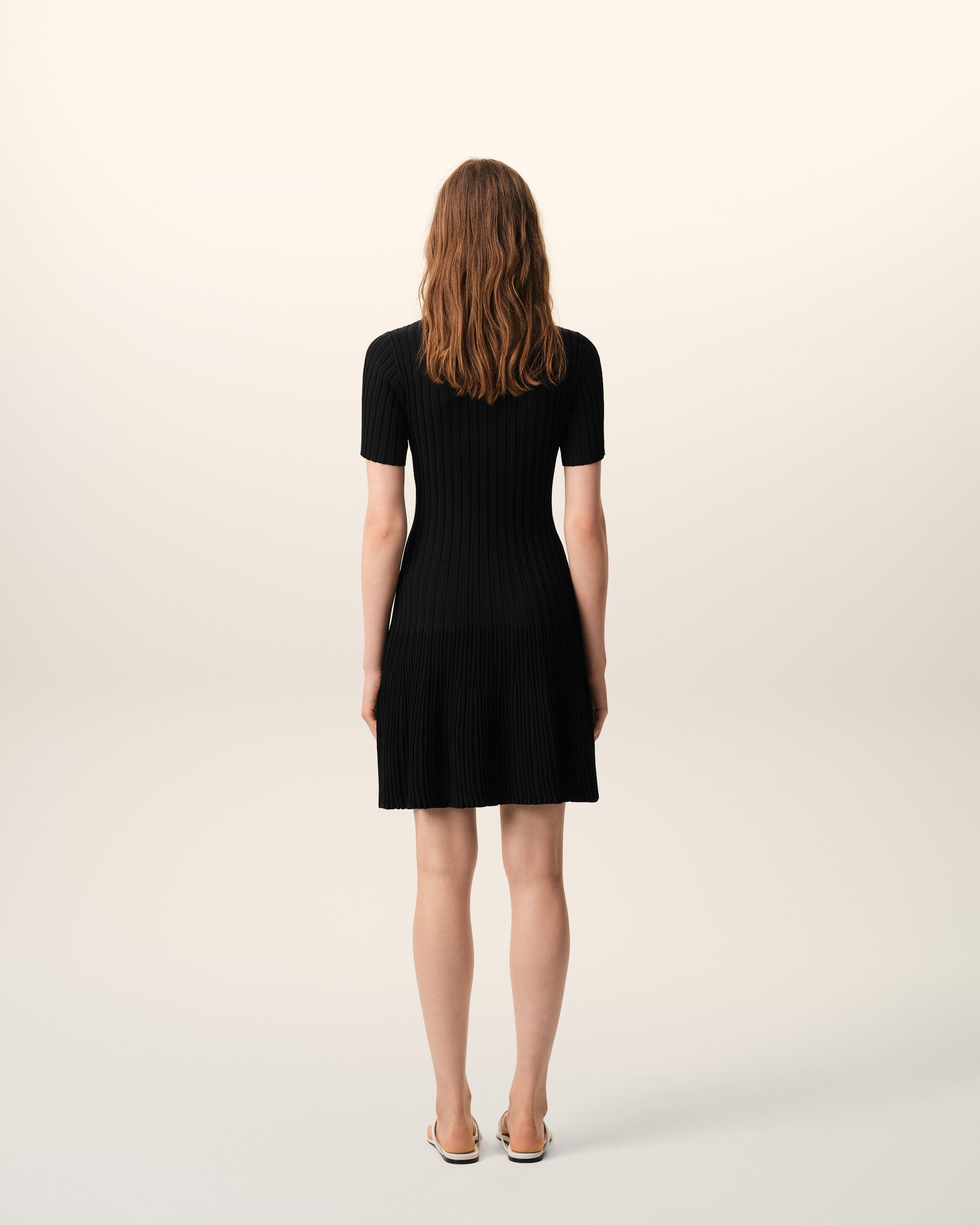 AmiParis Black Knit Mini Godet Dress Women's
