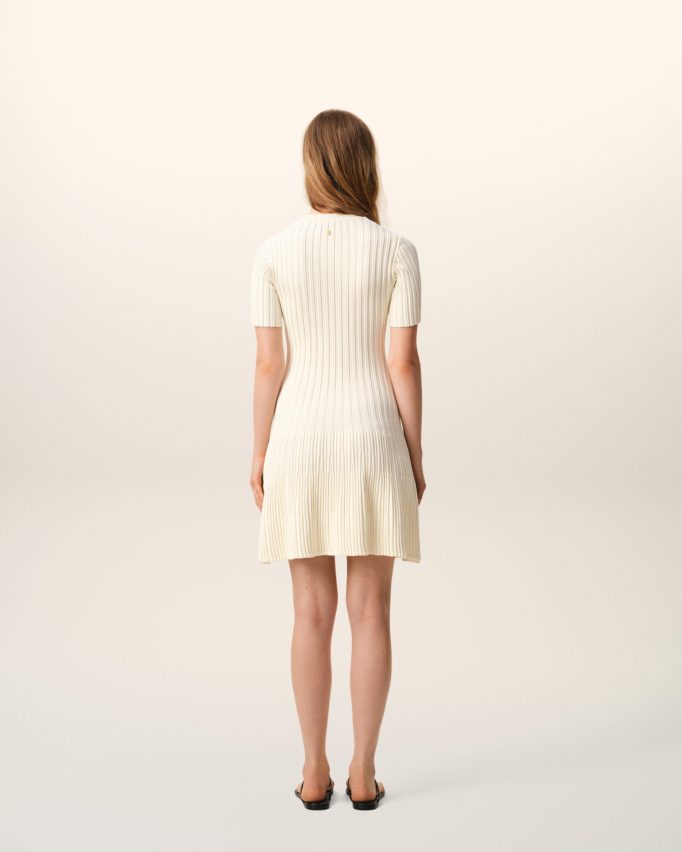 AmiParis White Knit Mini Godet Dress Women's