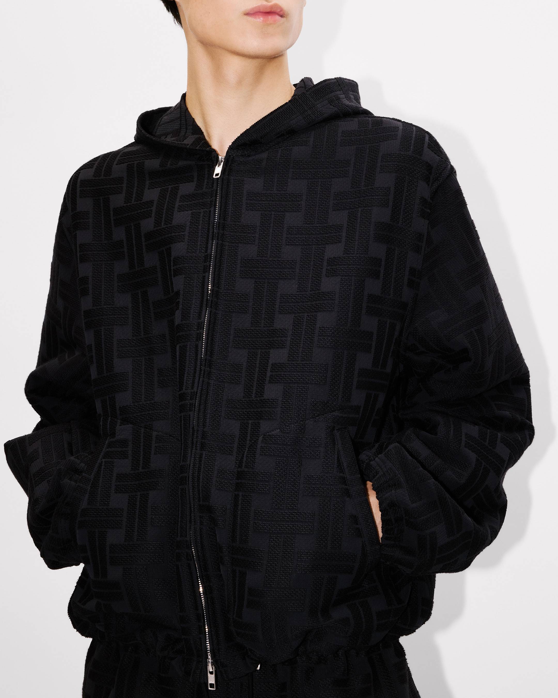 Kenzo Weave Hooded Overshirt In Cotton Jacquard