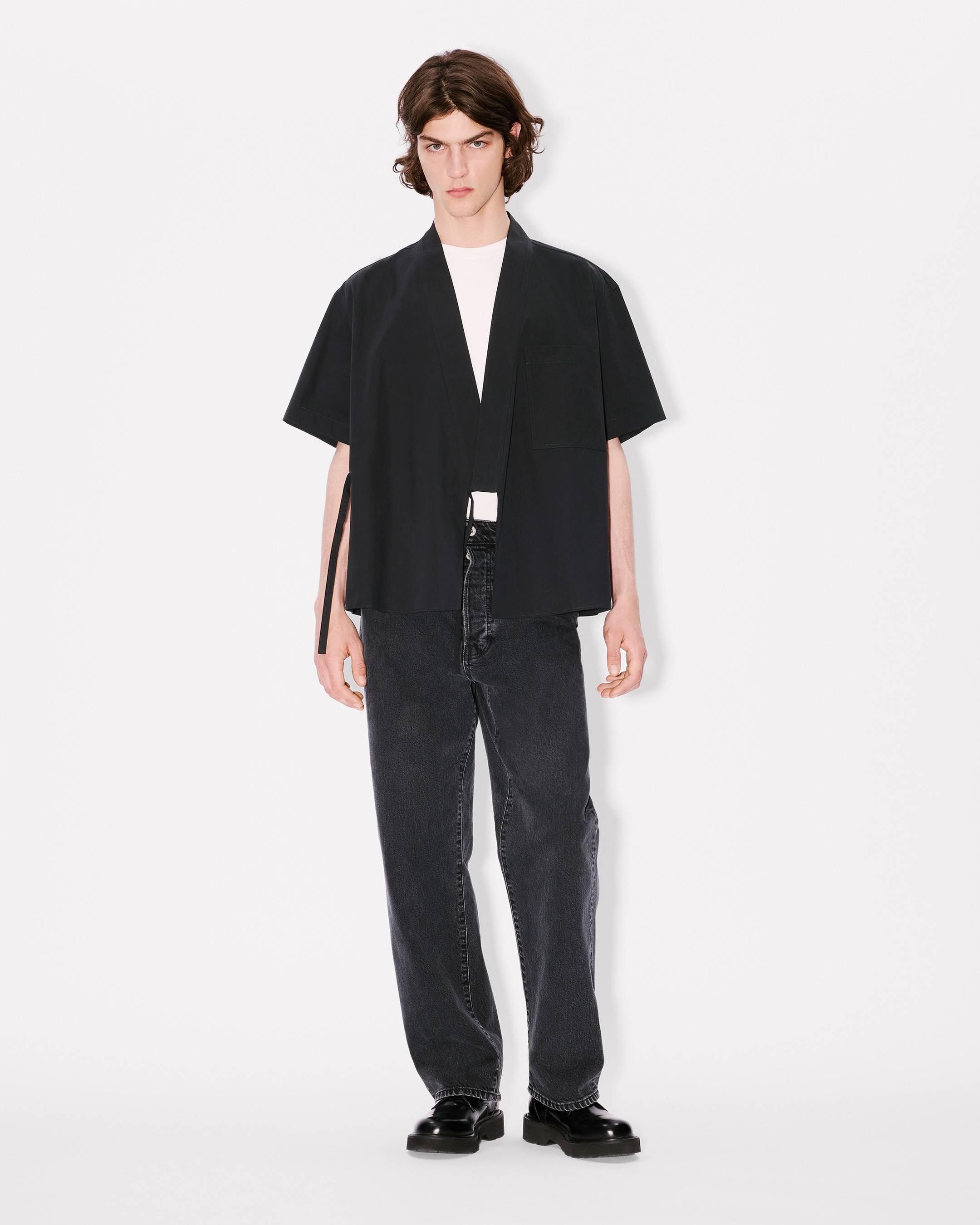 Kenzo Kimono Short Sleeve Shirt In Cotton Poplin