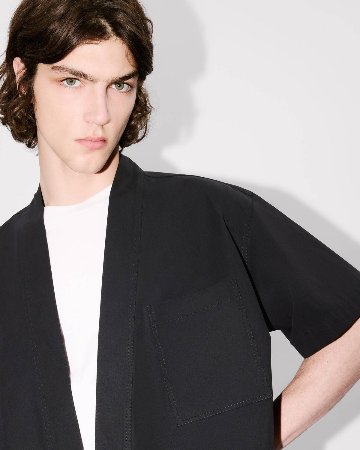 Kenzo Kimono Short Sleeve Shirt In Cotton Poplin