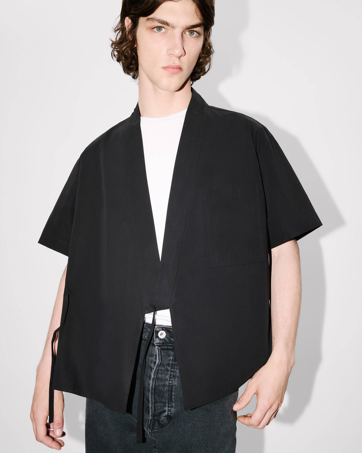 Kenzo Kimono Short Sleeve Shirt In Cotton Poplin