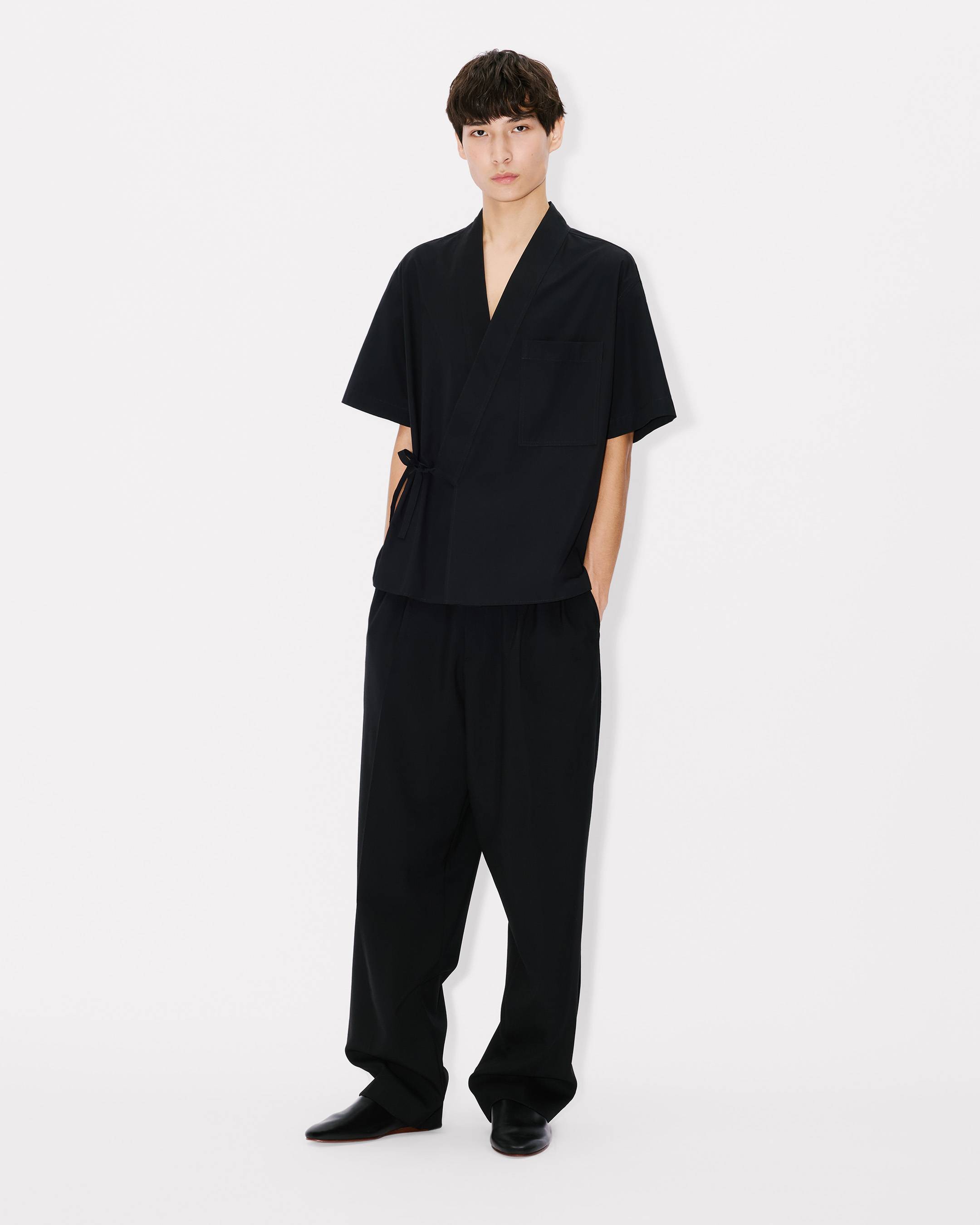 Kenzo Kimono Short Sleeve Shirt In Cotton Poplin