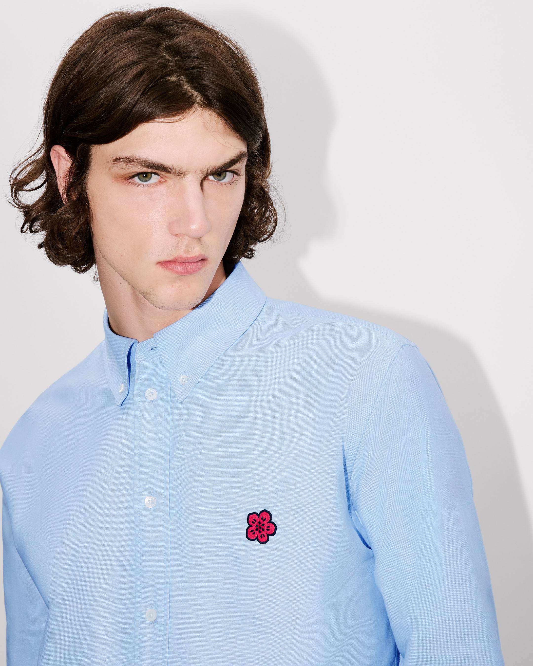 Kenzo Boke Flower Embroidered Casual Shirt In Cotton Oxford