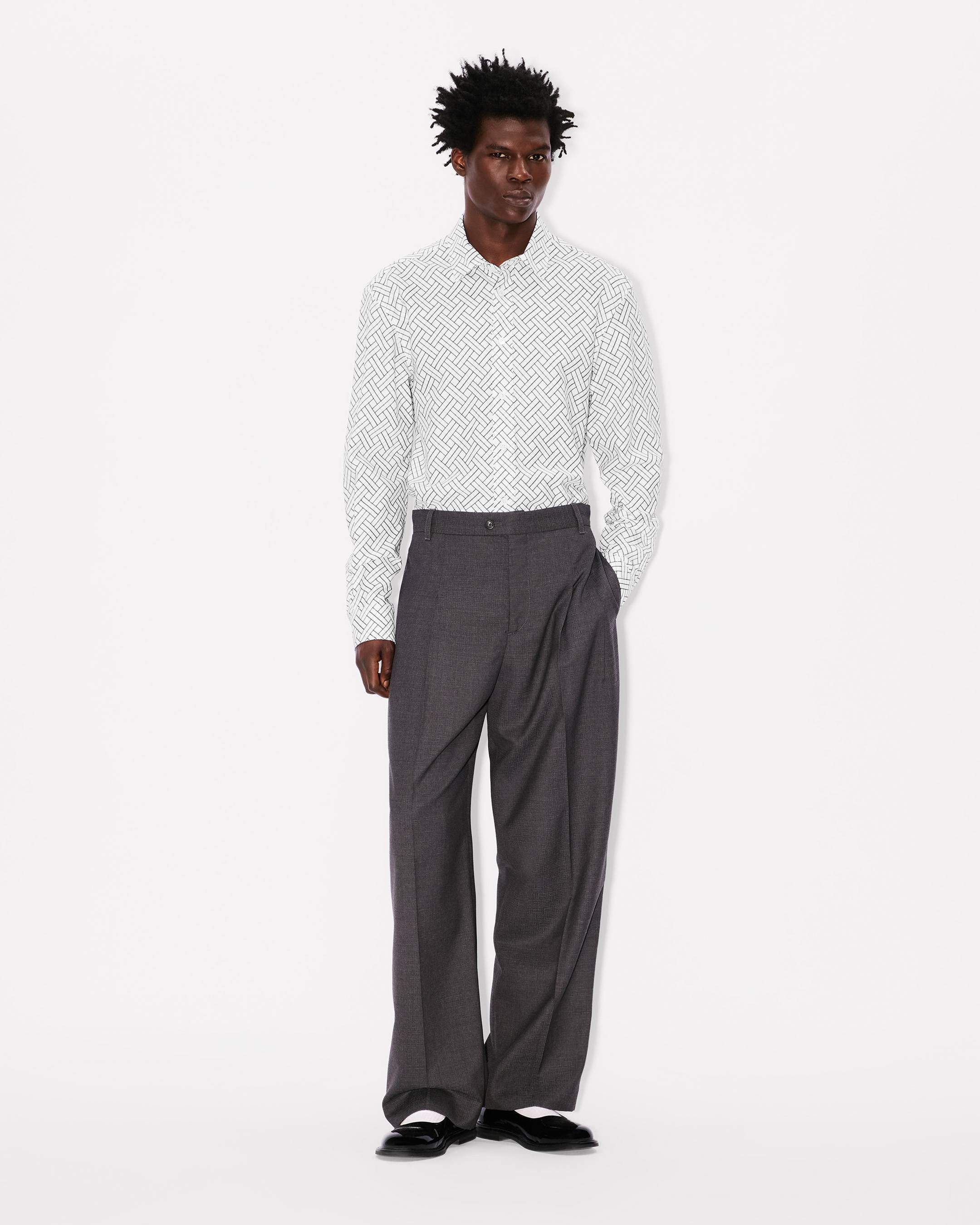 Kenzo Weave Straight Tailored Pants In Wool Jacquard