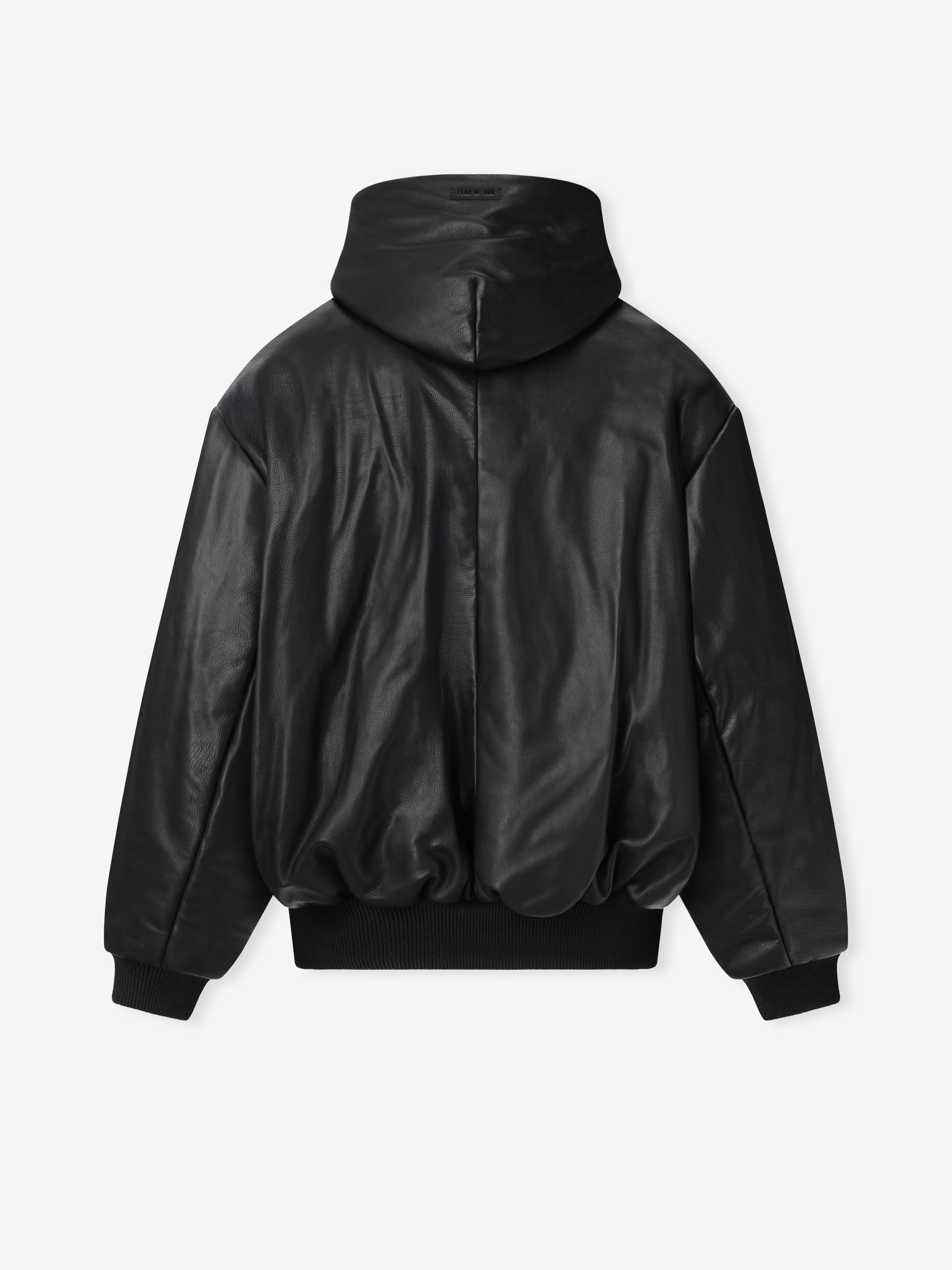 Essentials Leather Hooded Bomber Jacket Black