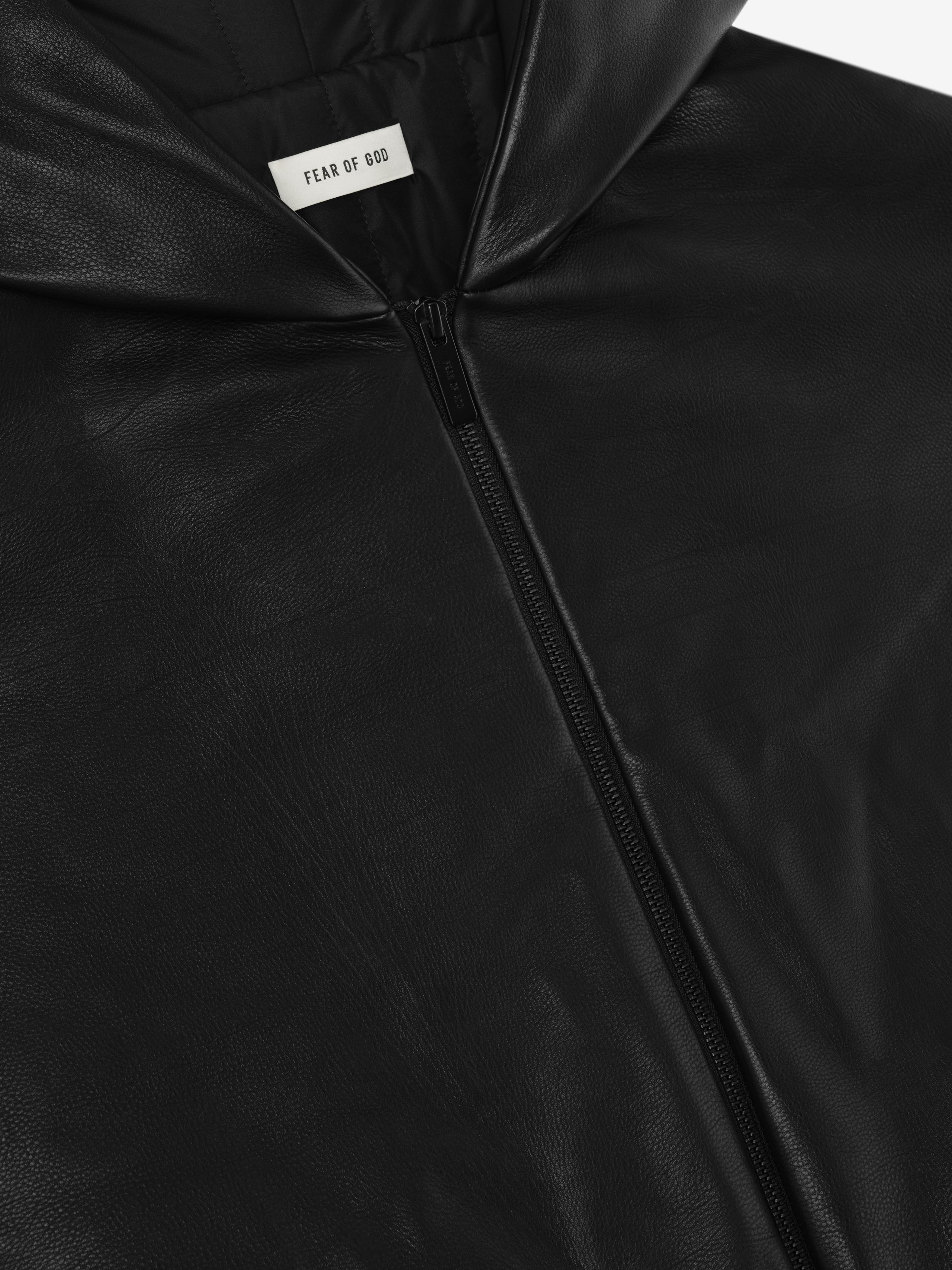 Essentials Leather Hooded Bomber Jacket Black
