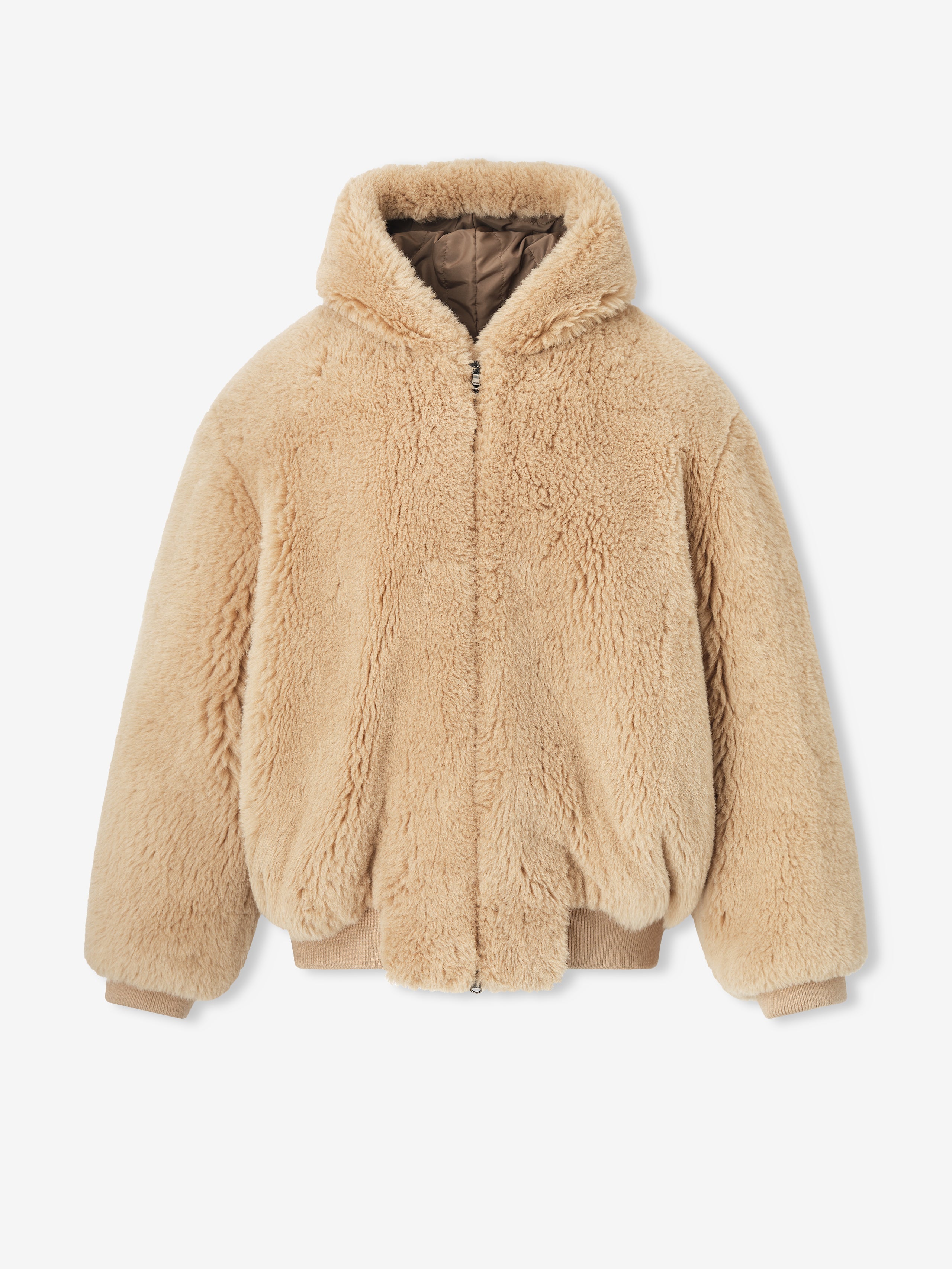 Essentials Alpaca Hooded Bomber Jacket Camel